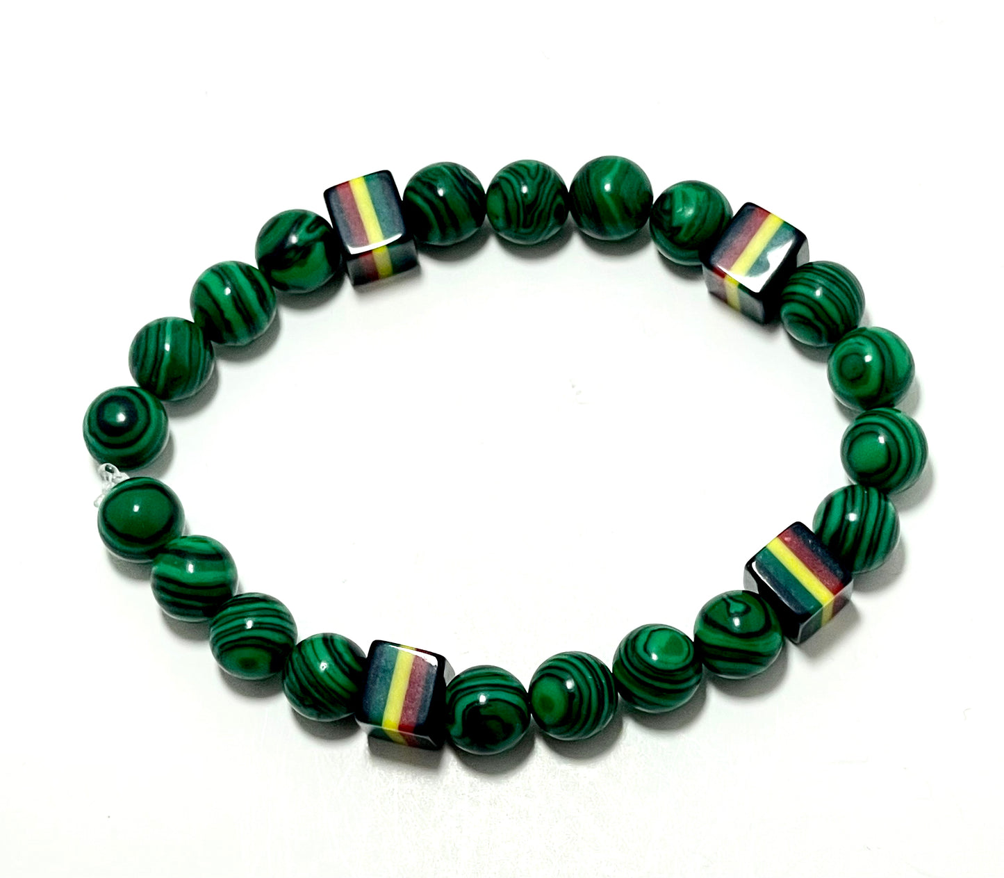 8mm Malachite Rasta Bracelet (Stretchy)