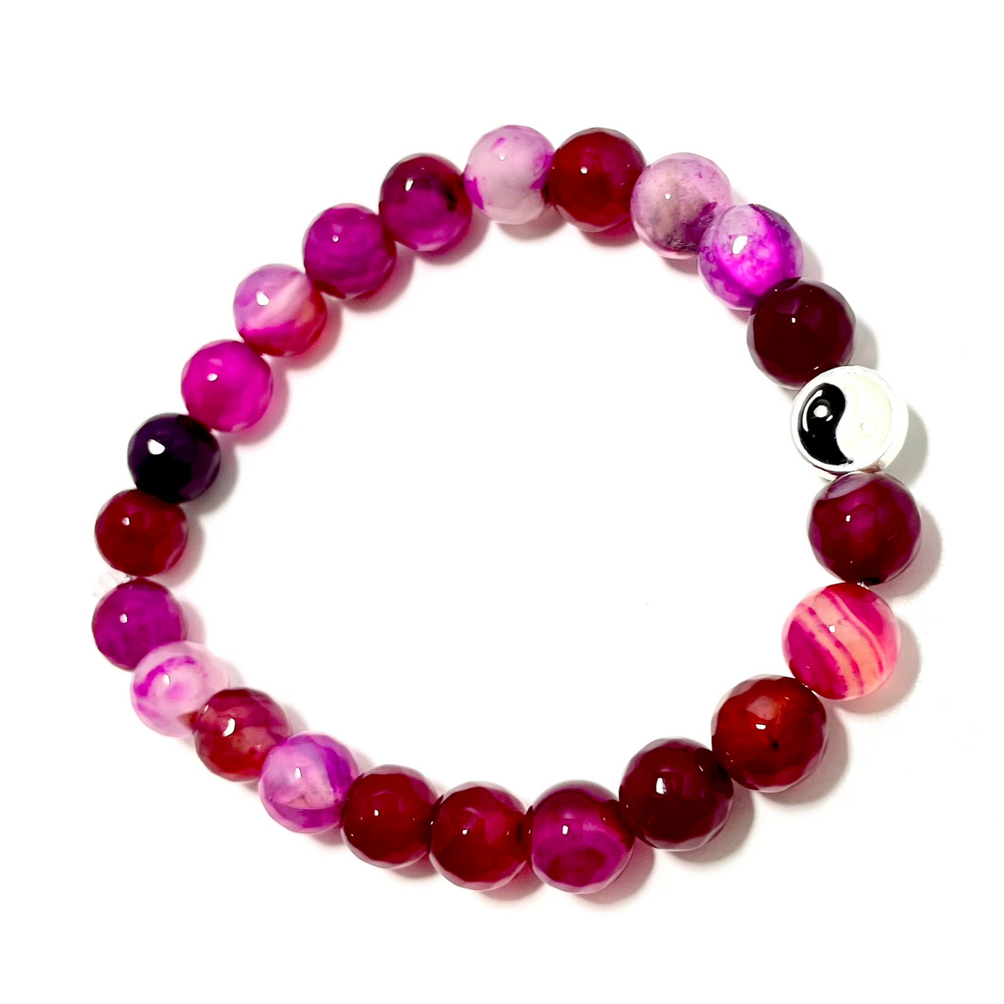 ☯️ 8mm Yin Yang Pink Agate Stretch Bracelet
