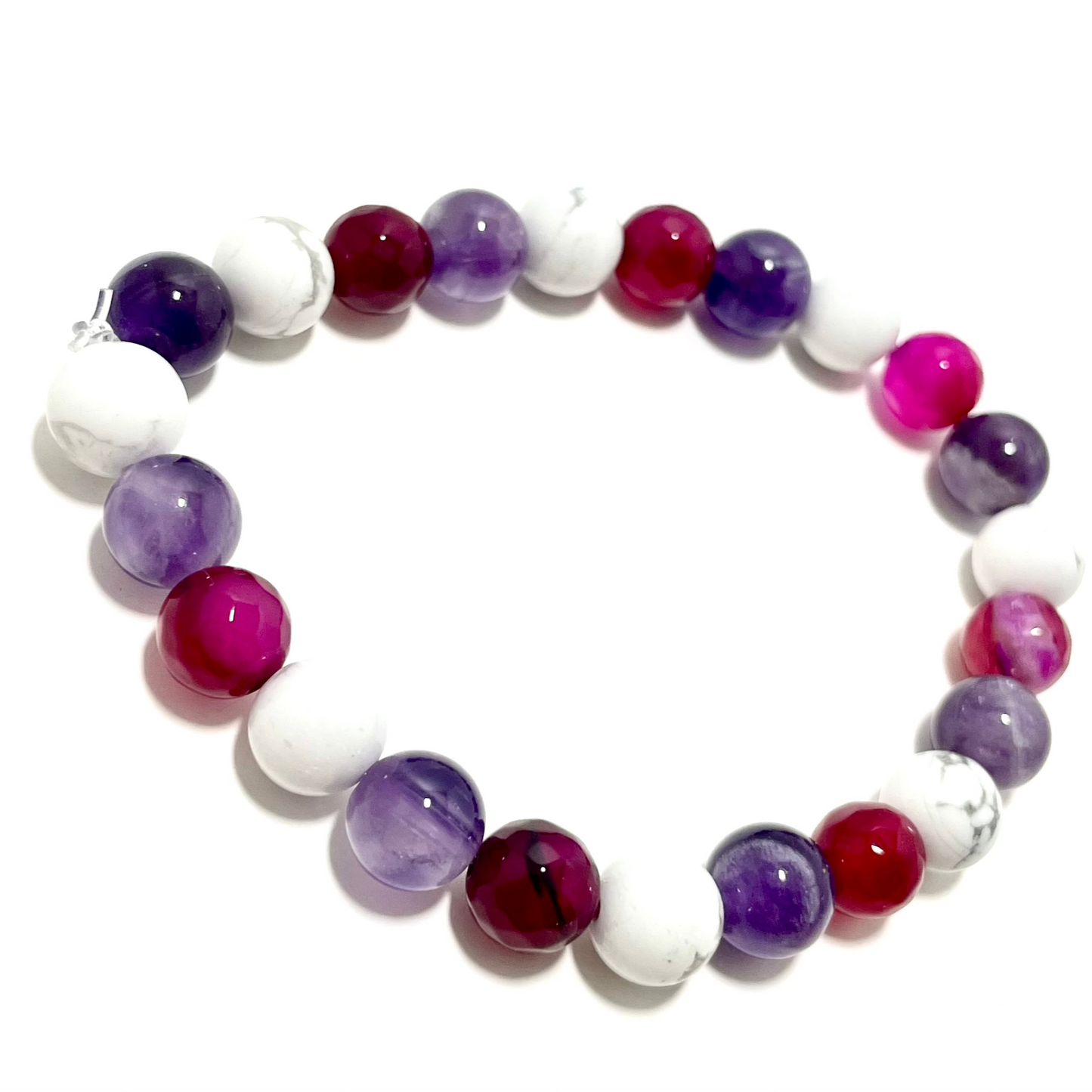 šø 8mm Amethyst, Howlite & Pink Agate Bracelet