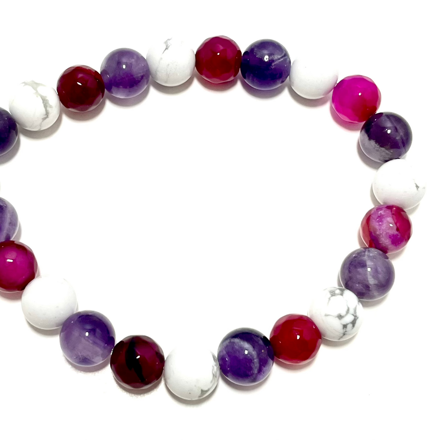 šø 8mm Amethyst, Howlite & Pink Agate Bracelet