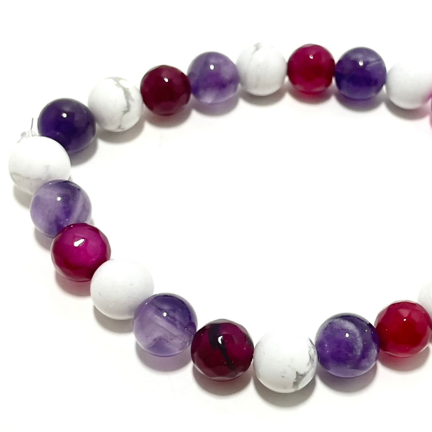 šø 8mm Amethyst, Howlite & Pink Agate Bracelet
