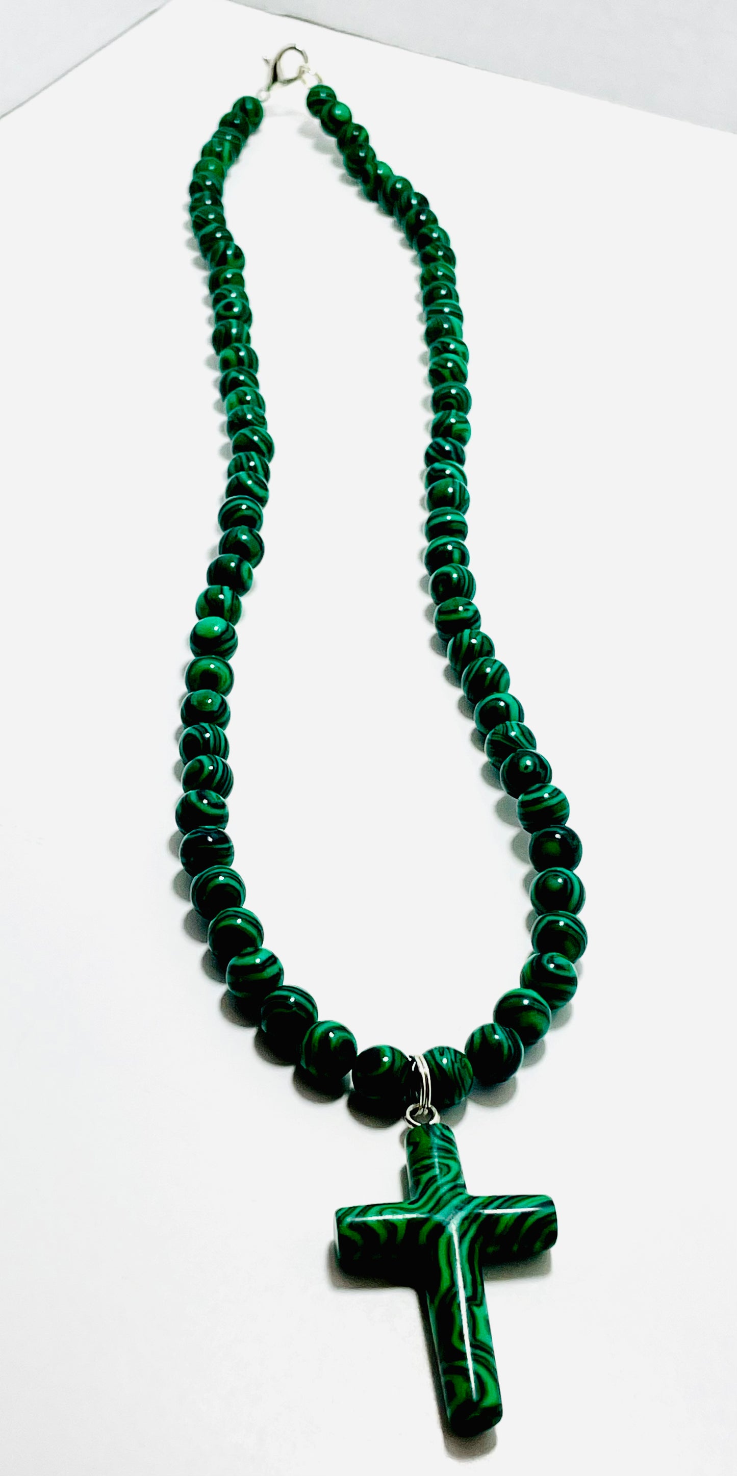 ✝️ Faithfully Rooted: 24.5" Malachite Cross Necklace