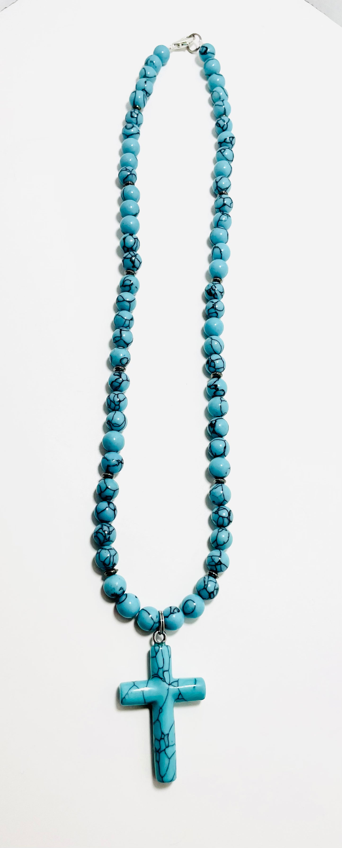 ✝️ Faithfully Rooted: 22" Turquoise Cross Necklace