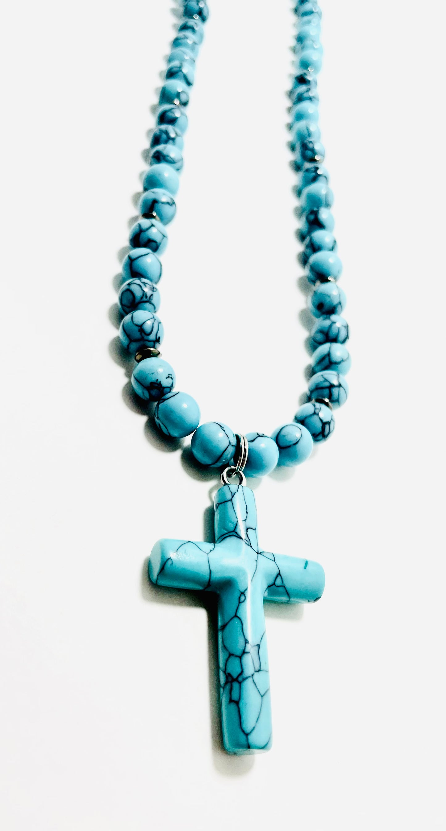 ✝️ Faithfully Rooted: 22" Turquoise Cross Necklace