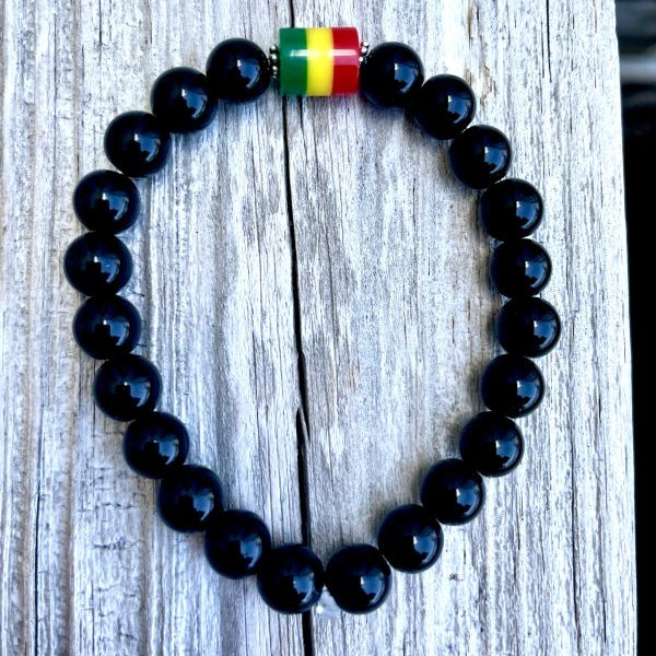 ❤️💛💚 8mm Onyx Rasta Bracelet (Stretchy)