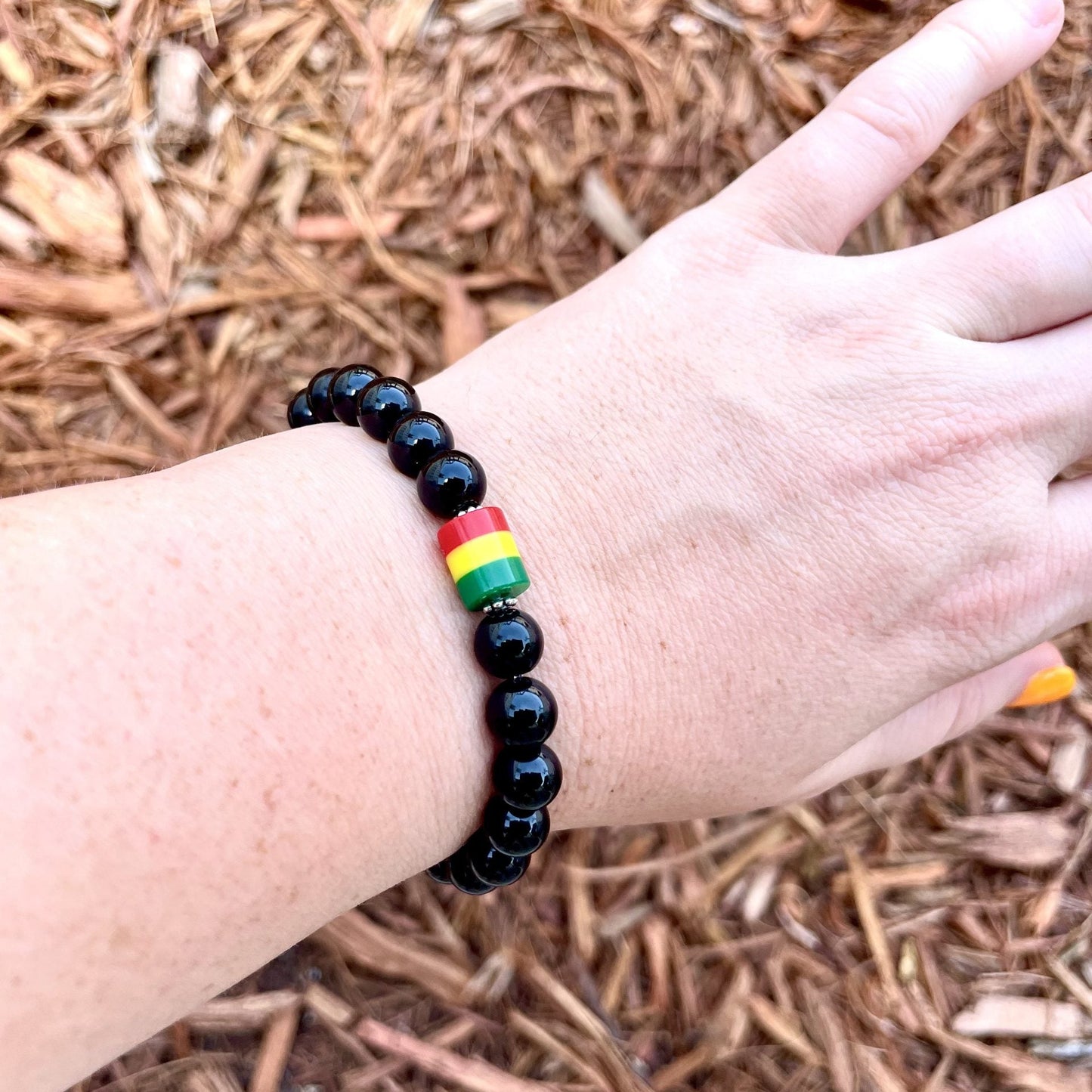 ❤️💛💚 8mm Onyx Rasta Bracelet (Stretchy)