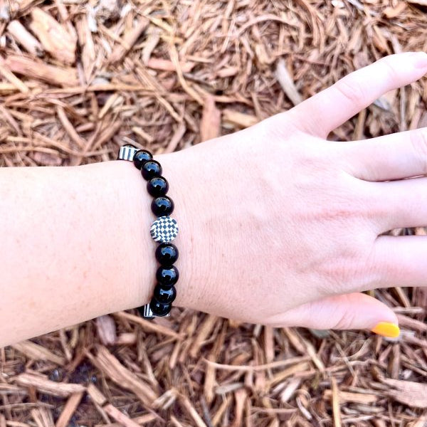 🖤🤍 Stretchy 8mm Checkered Onyx Ska Bracelet