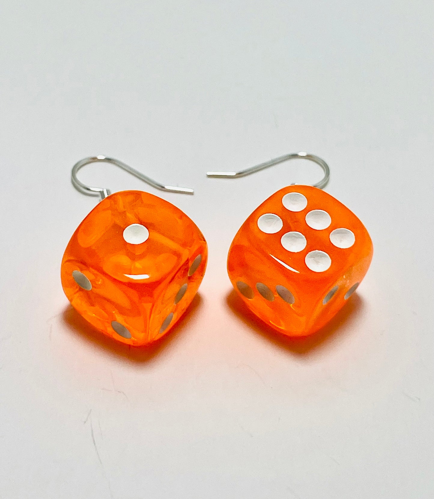 Bright Orange Resin Dice Earrings with Stainless Steel Hooks – Handmade by Mad Mellow