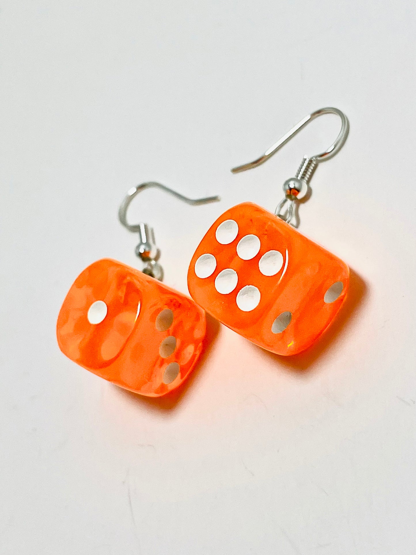 Bright Orange Resin Dice Earrings with Stainless Steel Hooks – Handmade by Mad Mellow