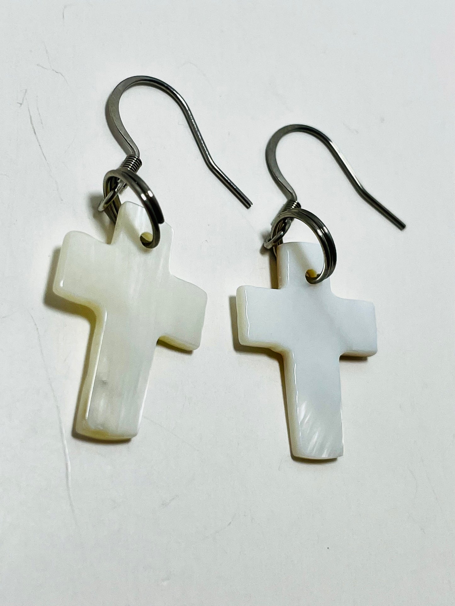 Faithfully Rooted Shell Cross Earrings with Stainless Steel Hooks – Handmade by Mad Mellow