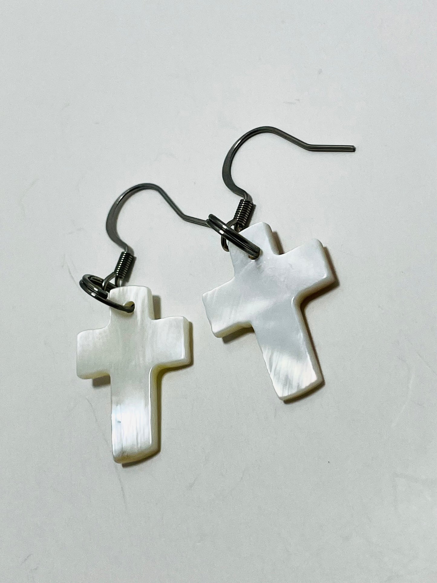 Faithfully Rooted Shell Cross Earrings with Stainless Steel Hooks – Handmade by Mad Mellow