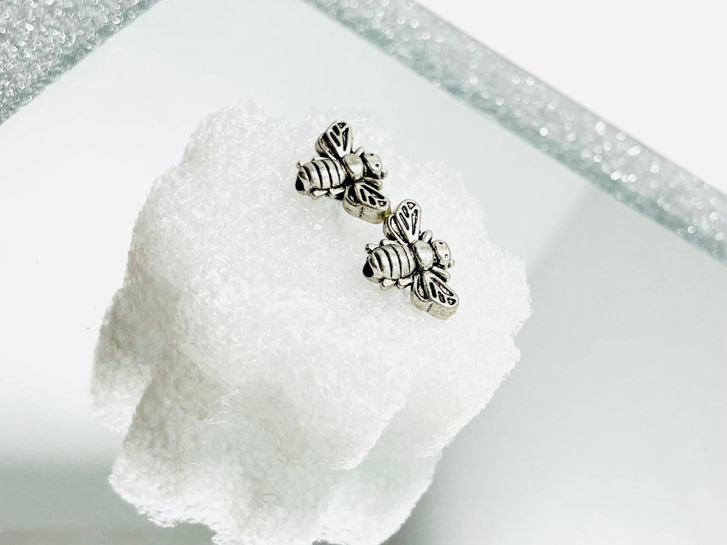 Stainless Steel Bee Stud Earrings with Hooks – Handmade by Mad Mellow | Hypoallergenic & Lightweight