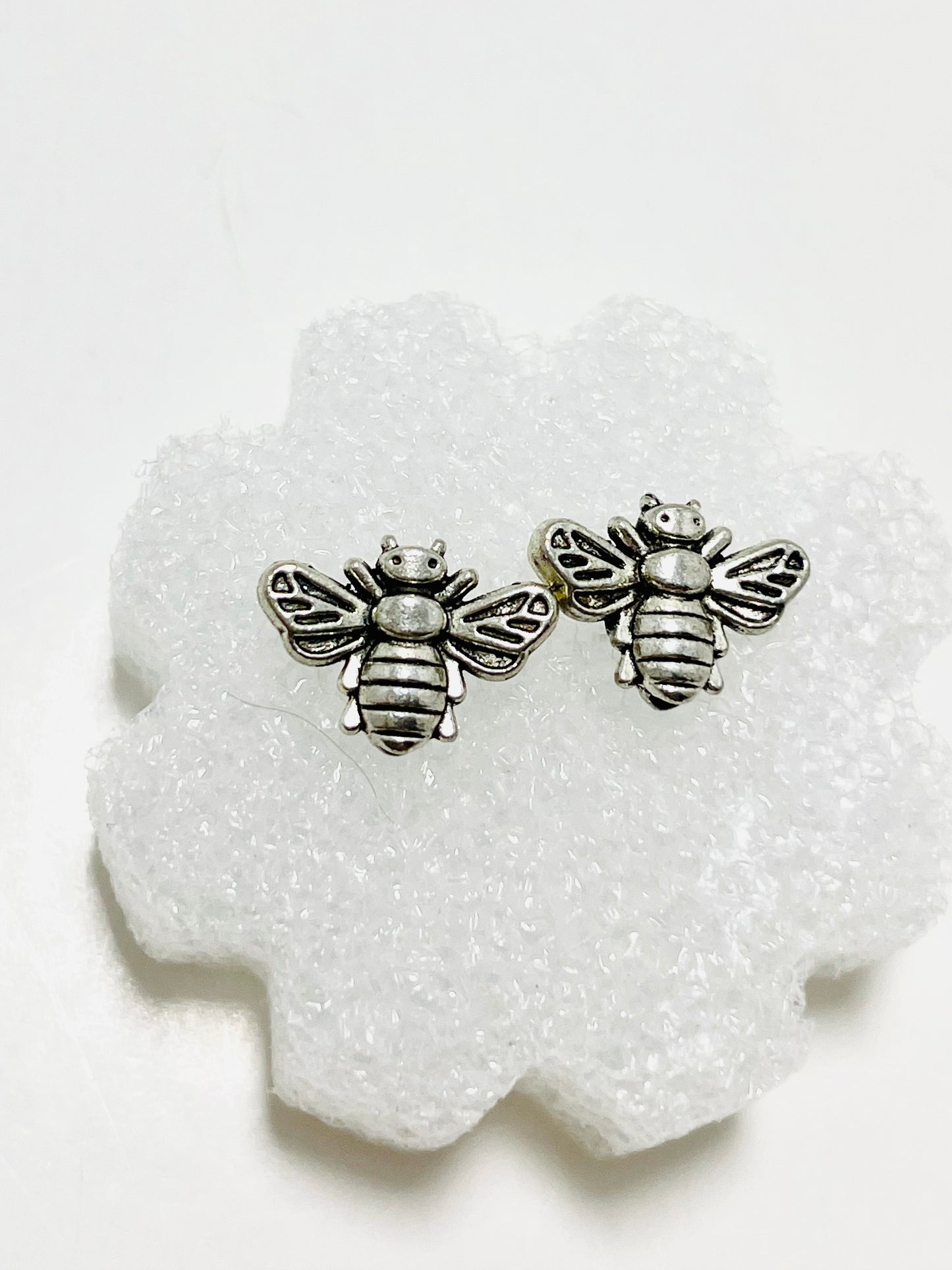 Stainless Steel Bee Stud Earrings with Hooks – Handmade by Mad Mellow | Hypoallergenic & Lightweight