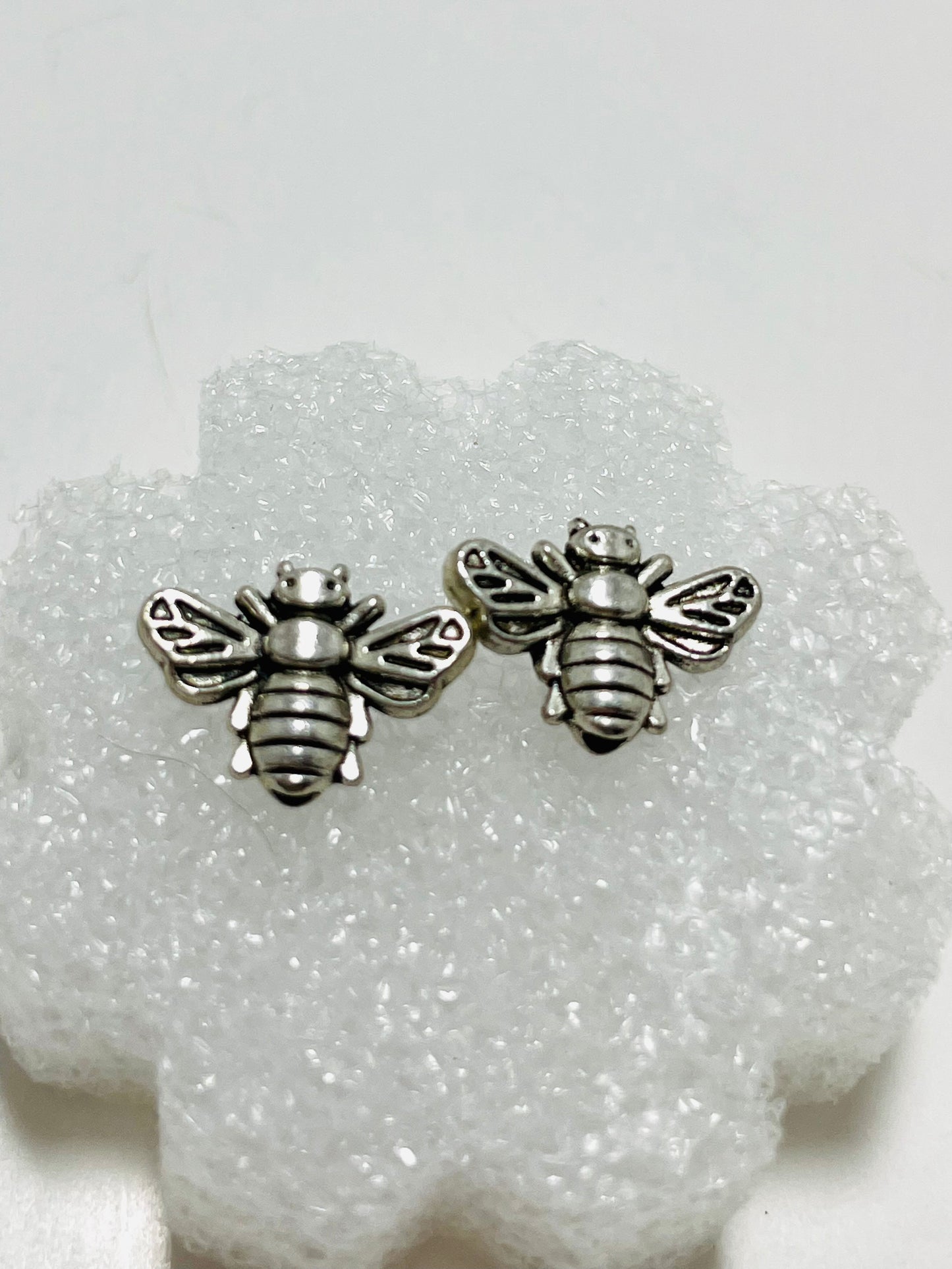 Stainless Steel Bee Stud Earrings with Hooks – Handmade by Mad Mellow | Hypoallergenic & Lightweight