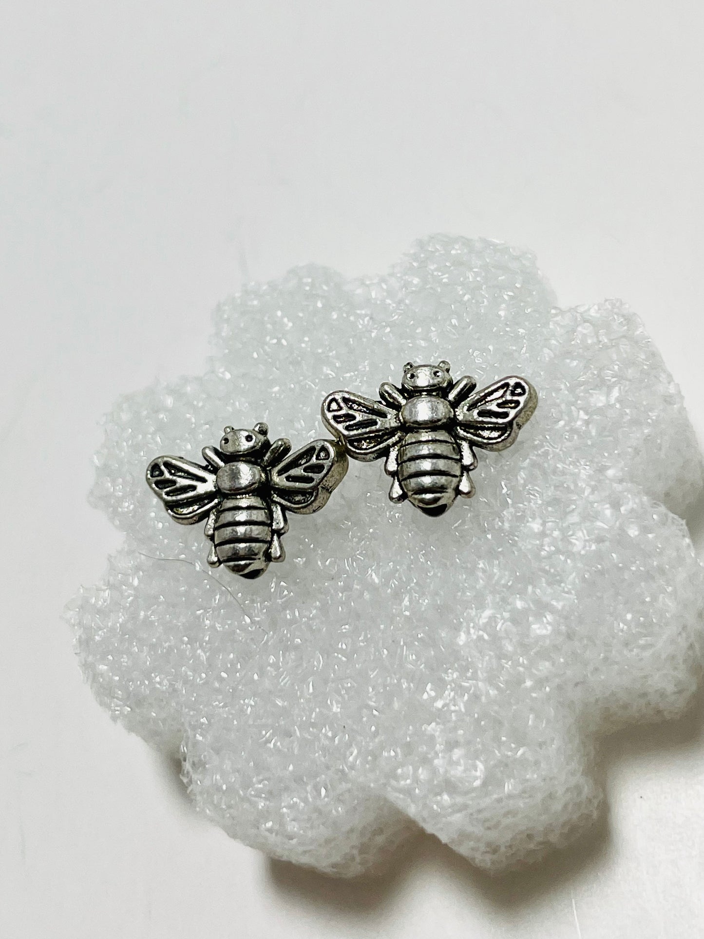 Stainless Steel Bee Stud Earrings with Hooks – Handmade by Mad Mellow | Hypoallergenic & Lightweight