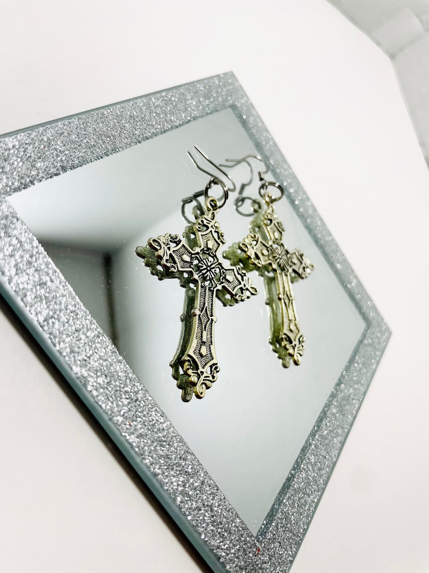 Boho Stainless Steel Cross Earrings – Large Statement Earrings with Hooks | Handmade by Mad Mellow