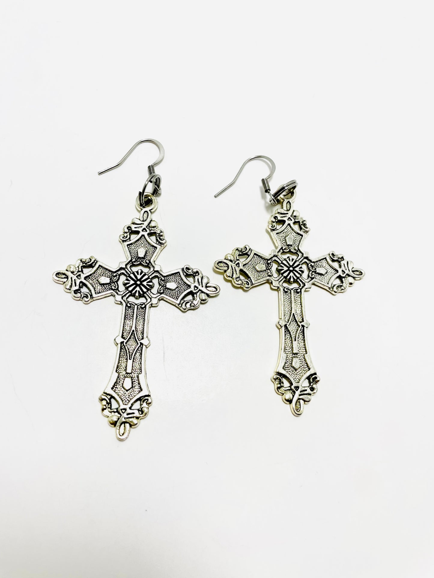 Boho Stainless Steel Cross Earrings – Large Statement Earrings with Hooks | Handmade by Mad Mellow