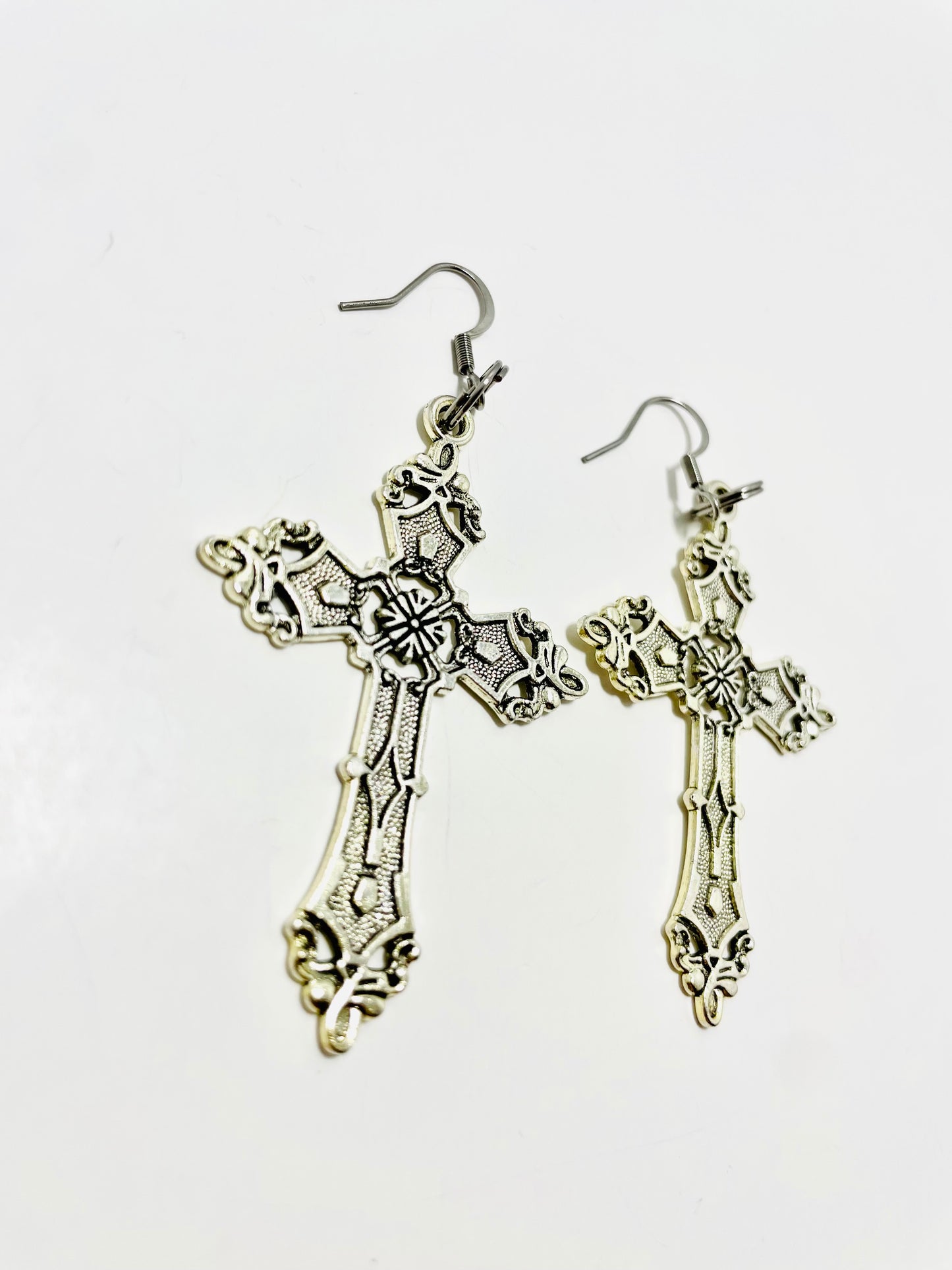 Boho Stainless Steel Cross Earrings – Large Statement Earrings with Hooks | Handmade by Mad Mellow
