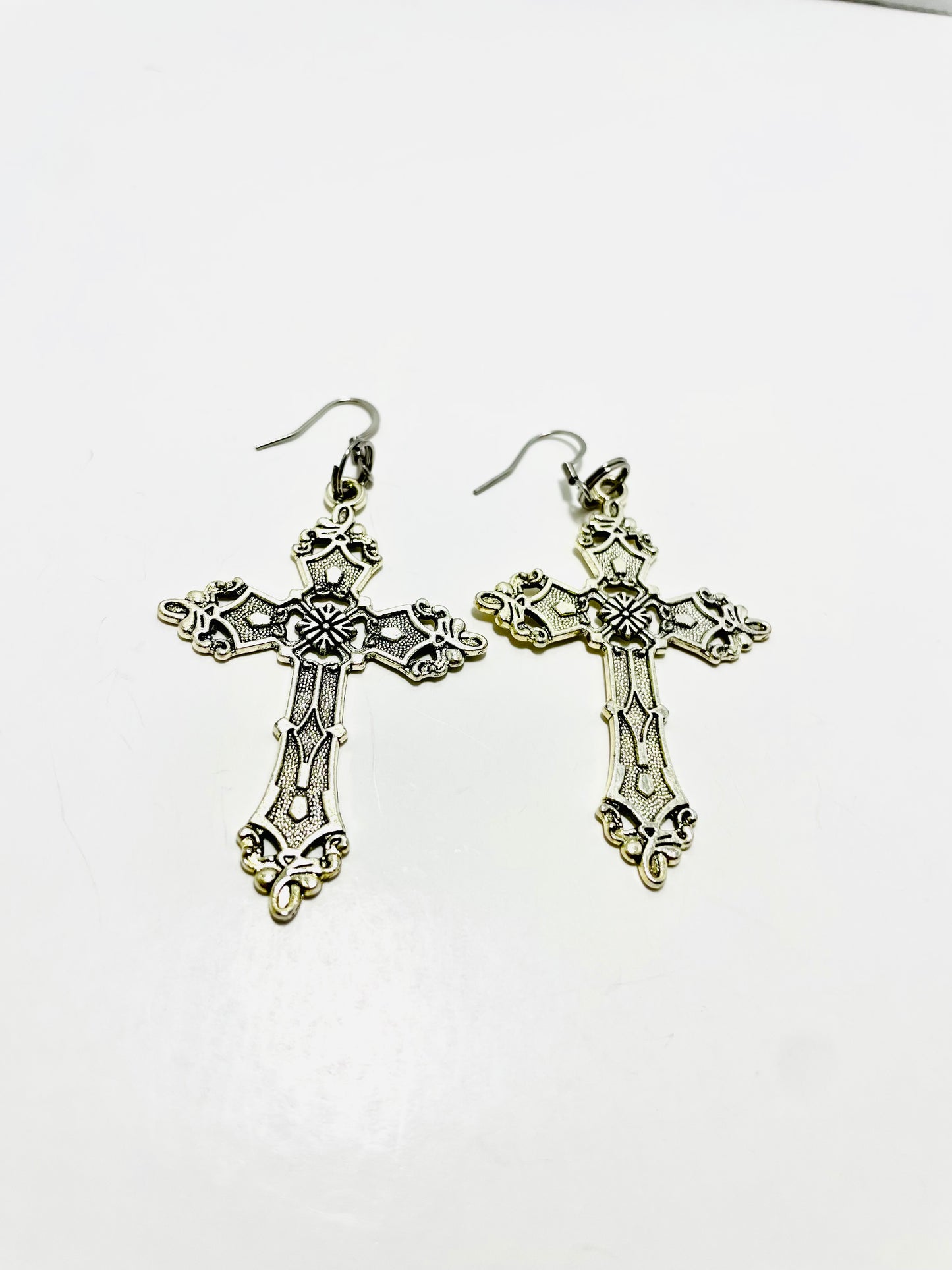 Boho Stainless Steel Cross Earrings – Large Statement Earrings with Hooks | Handmade by Mad Mellow