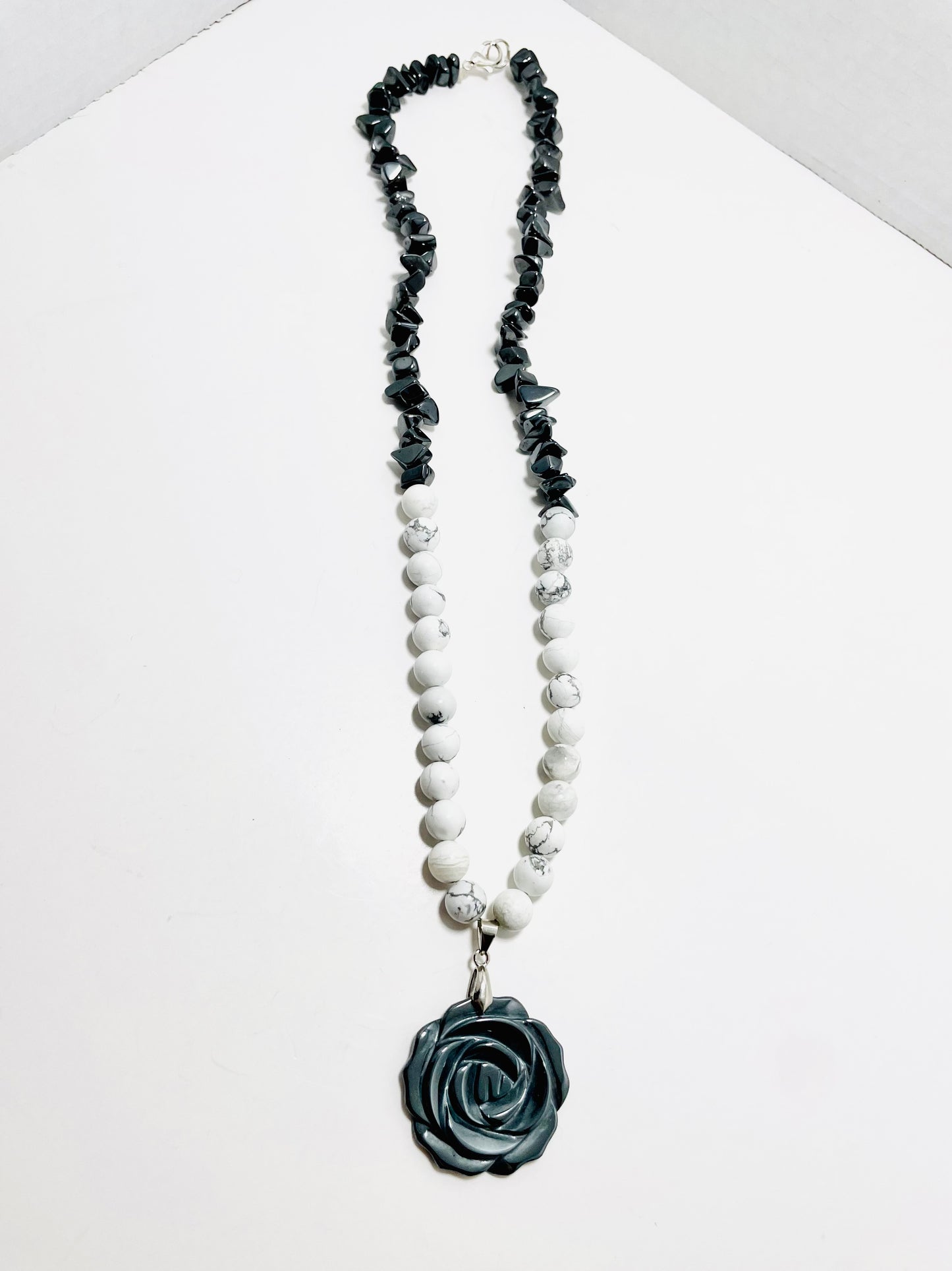 πΉβ¨ Pyrite Rose Necklace β 22β Howlite & Hematite Crystal Power