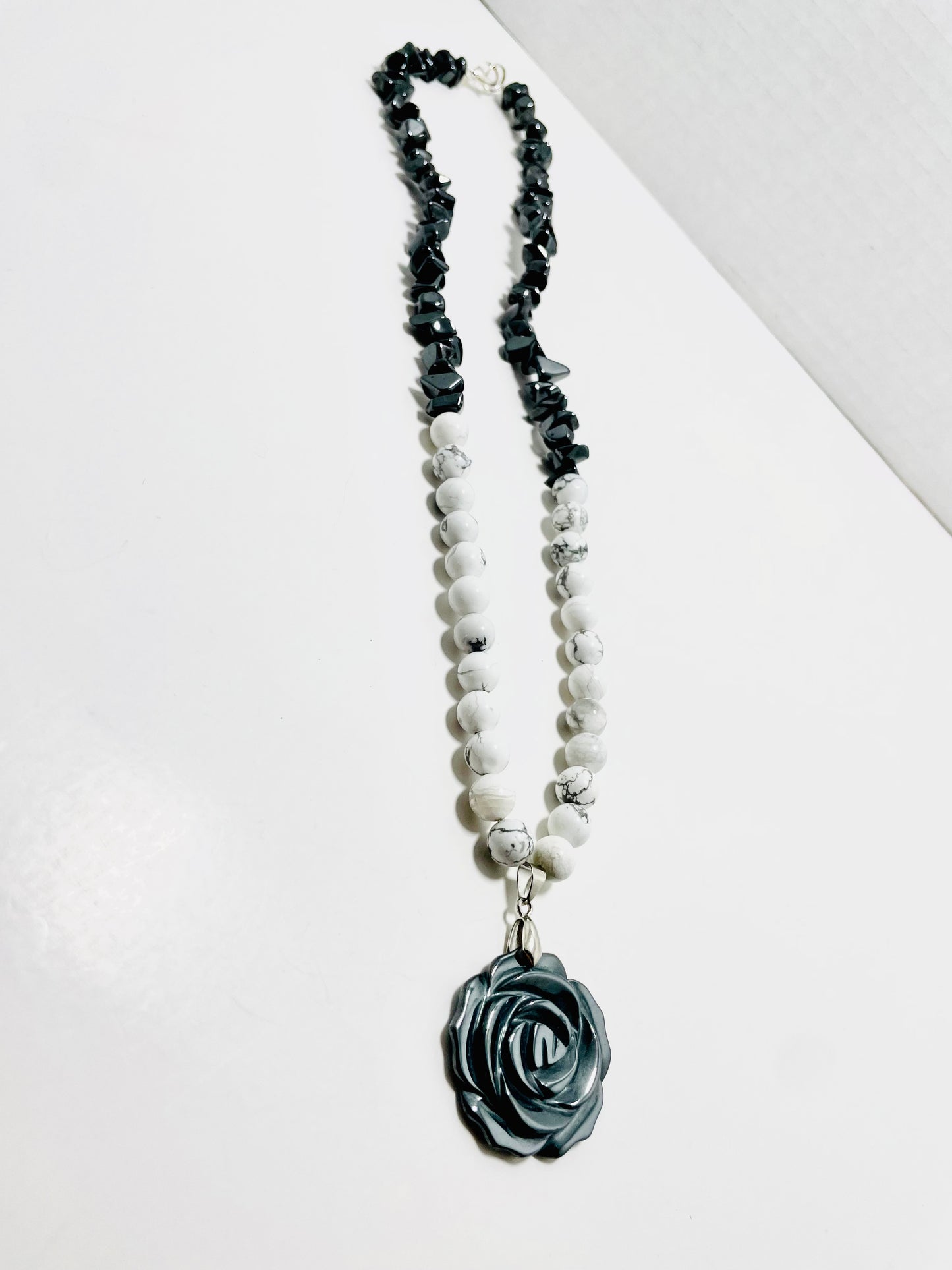 πΉβ¨ Pyrite Rose Necklace β 22β Howlite & Hematite Crystal Power