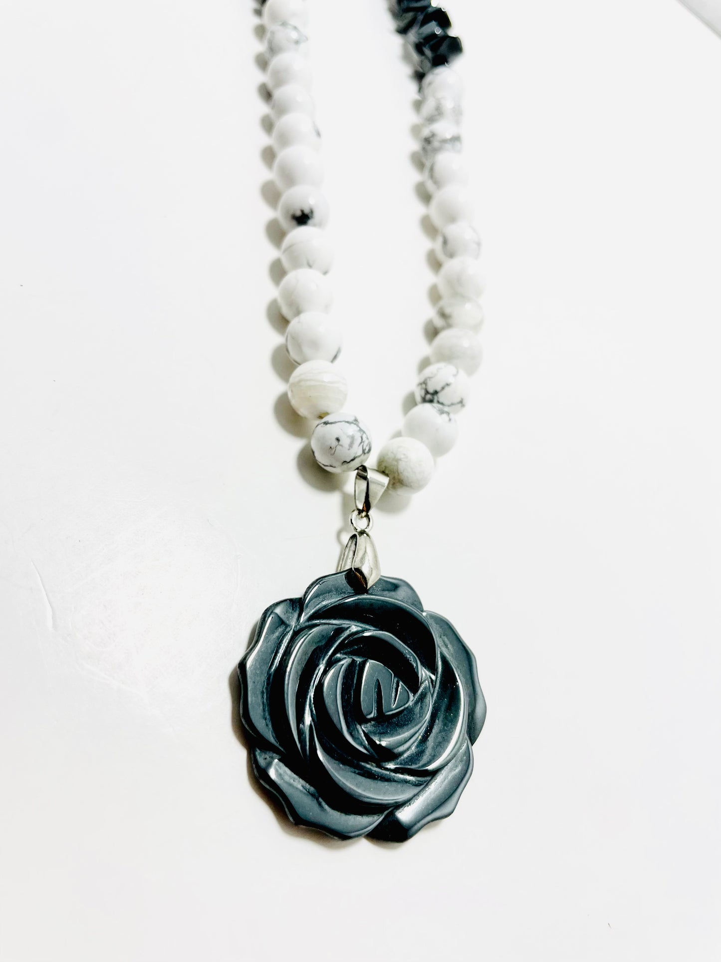 πΉβ¨ Pyrite Rose Necklace β 22β Howlite & Hematite Crystal Power