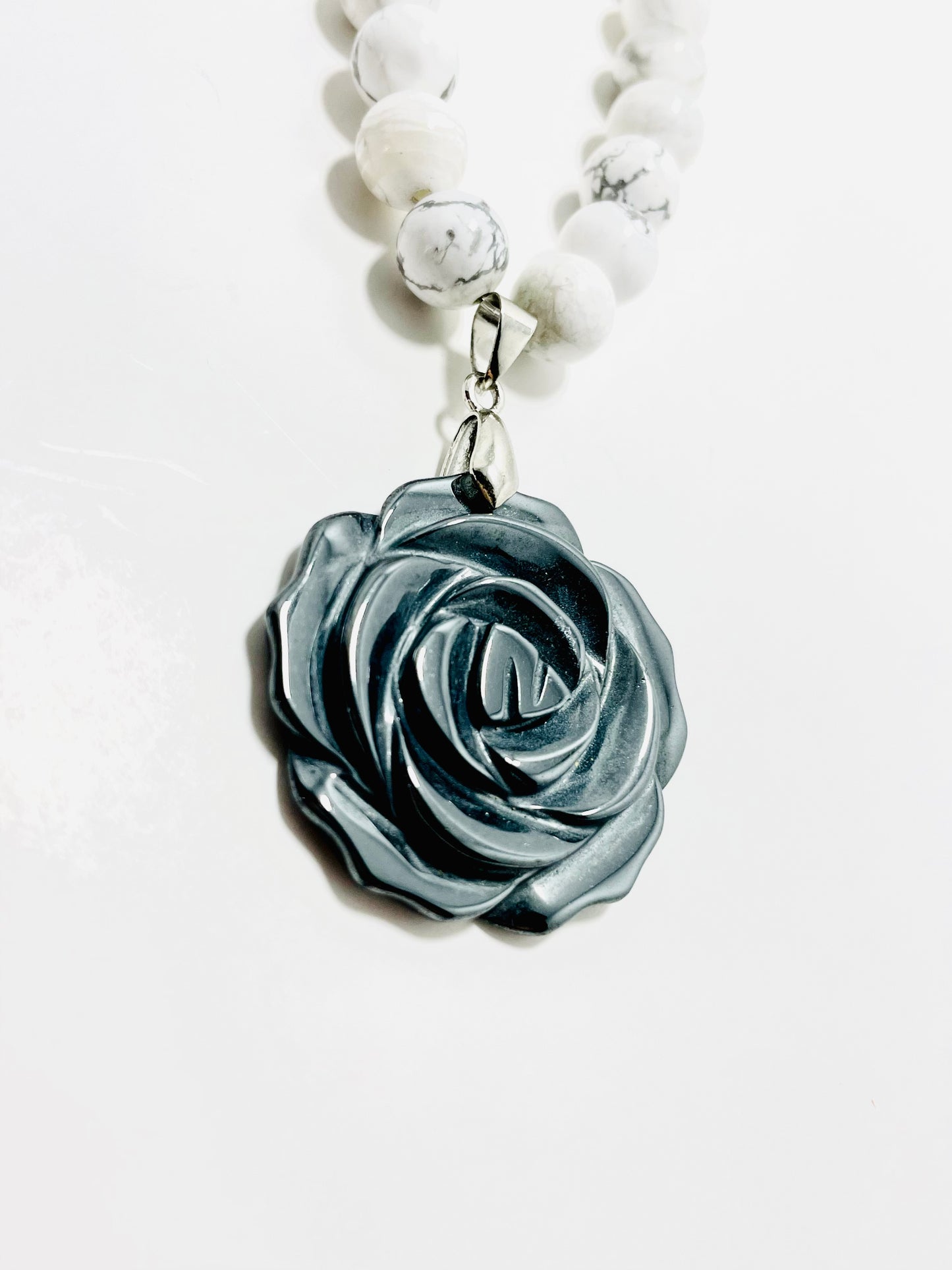 πΉβ¨ Pyrite Rose Necklace β 22β Howlite & Hematite Crystal Power