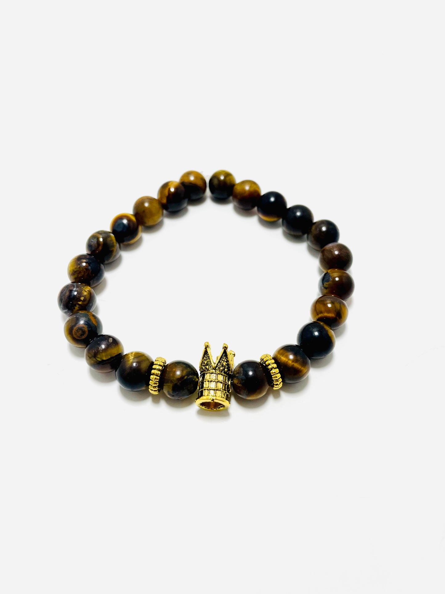 He Is King | 8mm Tiger’s Eye Bracelet with Gold Crown – Faithfully Rooted Collection