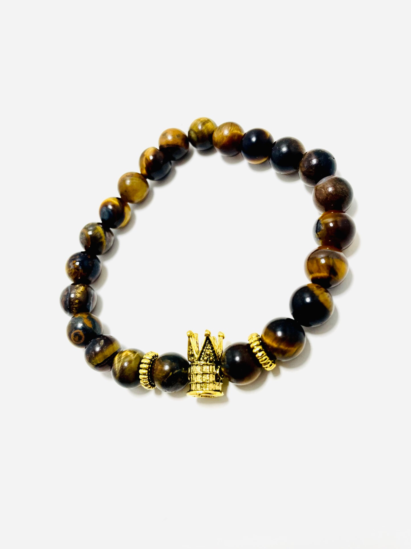 He Is King | 8mm Tiger’s Eye Bracelet with Gold Crown – Faithfully Rooted Collection