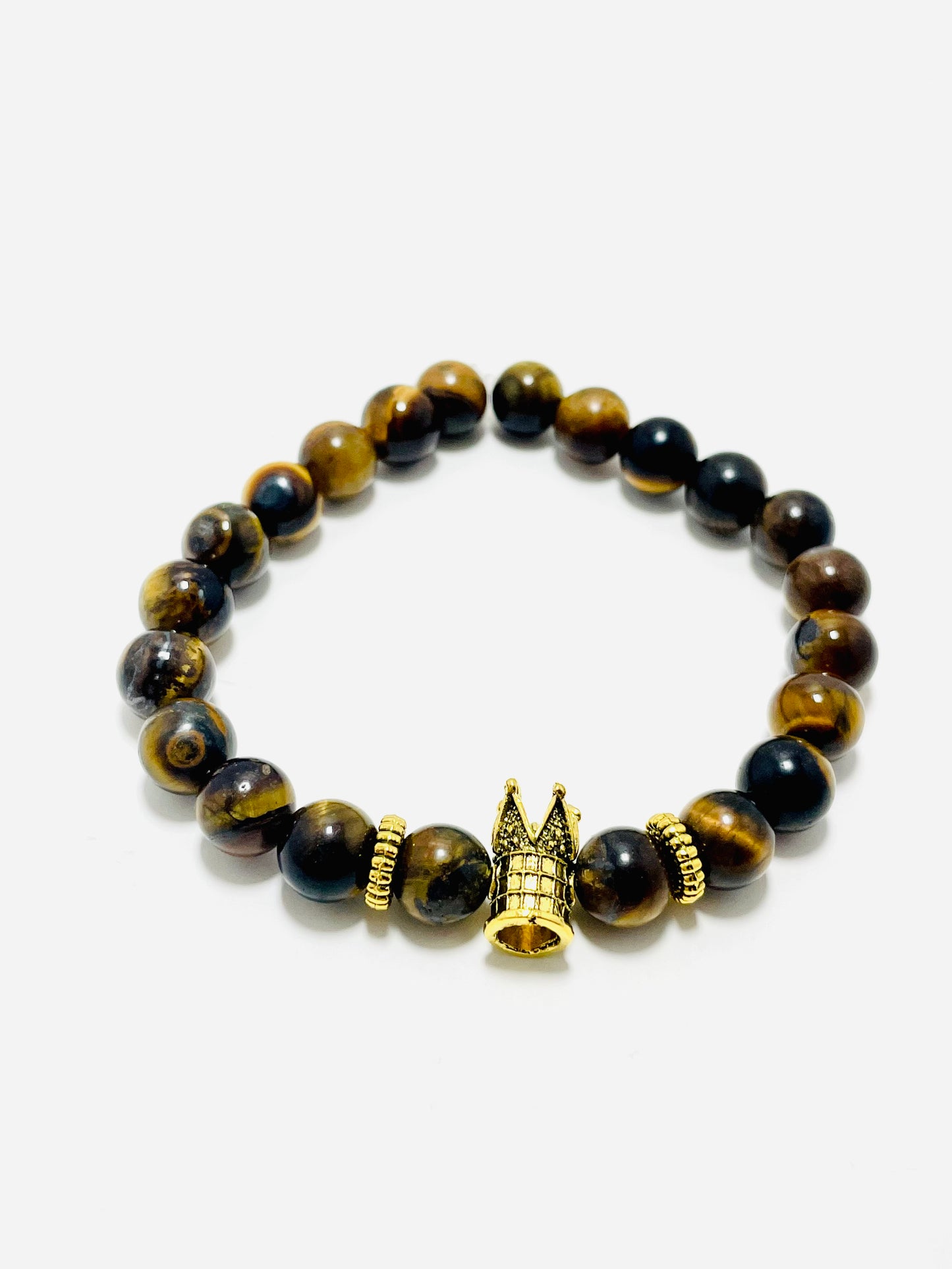 He Is King | 8mm Tiger’s Eye Bracelet with Gold Crown – Faithfully Rooted Collection