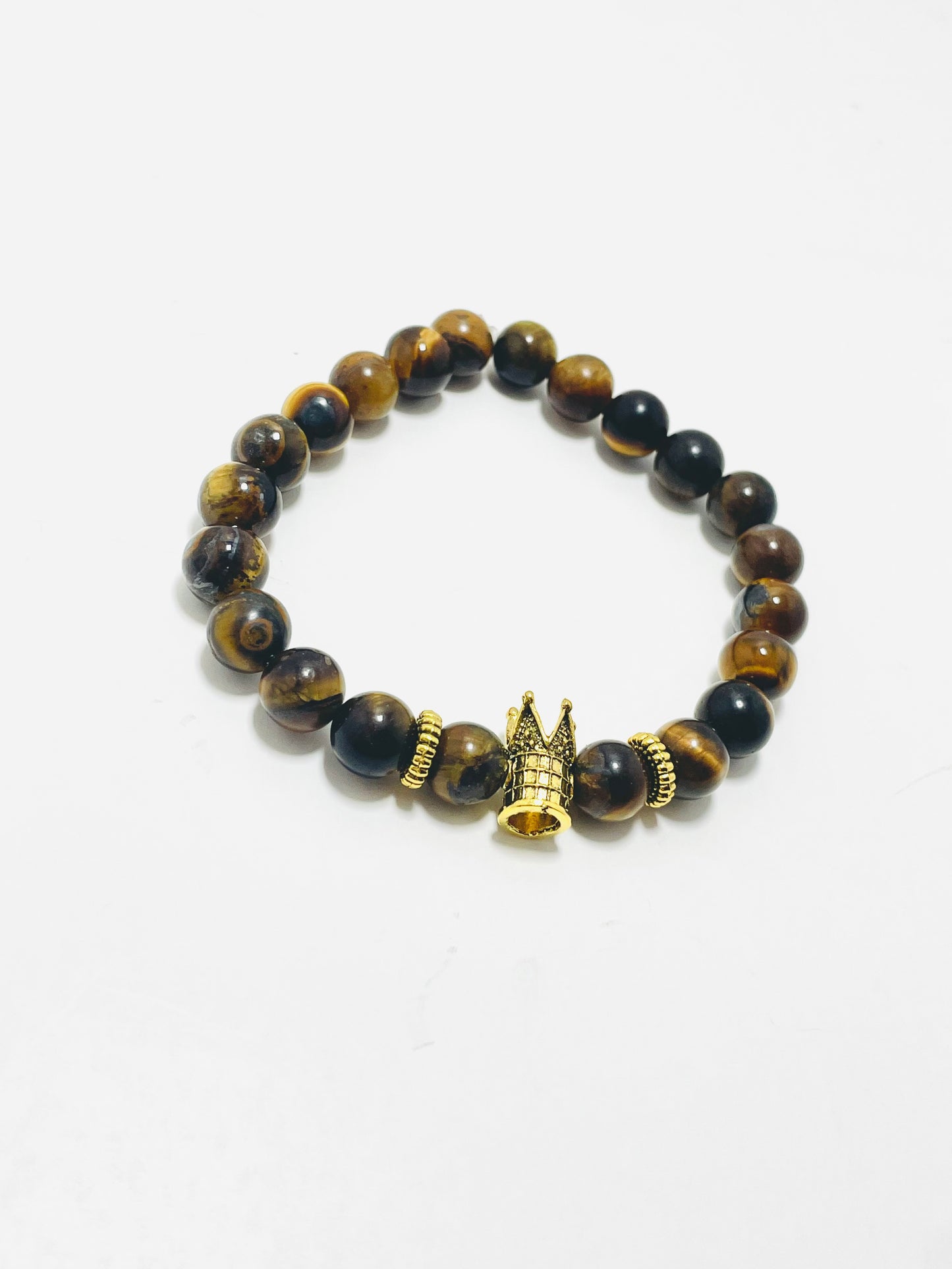 He Is King | 8mm Tiger’s Eye Bracelet with Gold Crown – Faithfully Rooted Collection