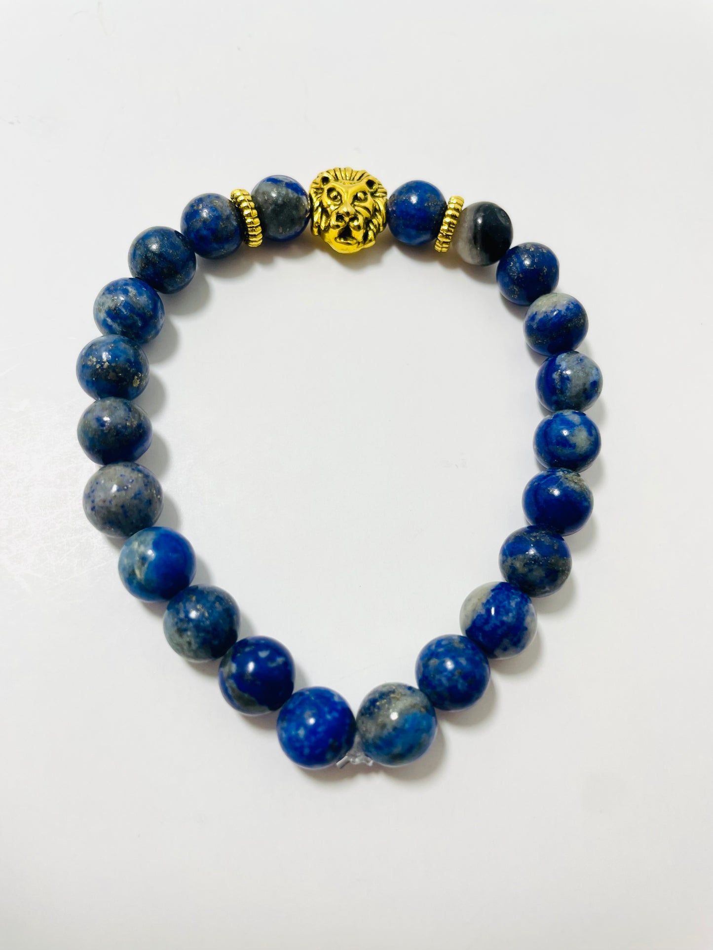 Lion of Judah | 8mm Lapis Lazuli Bracelet with Gold Lion Beads – Faithfully Rooted Collection