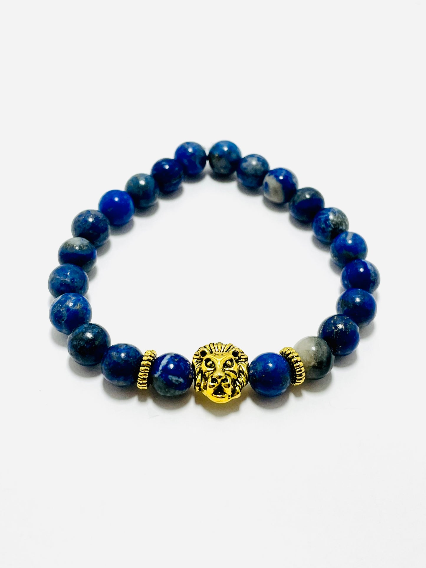 Lion of Judah | 8mm Lapis Lazuli Bracelet with Gold Lion Beads – Faithfully Rooted Collection