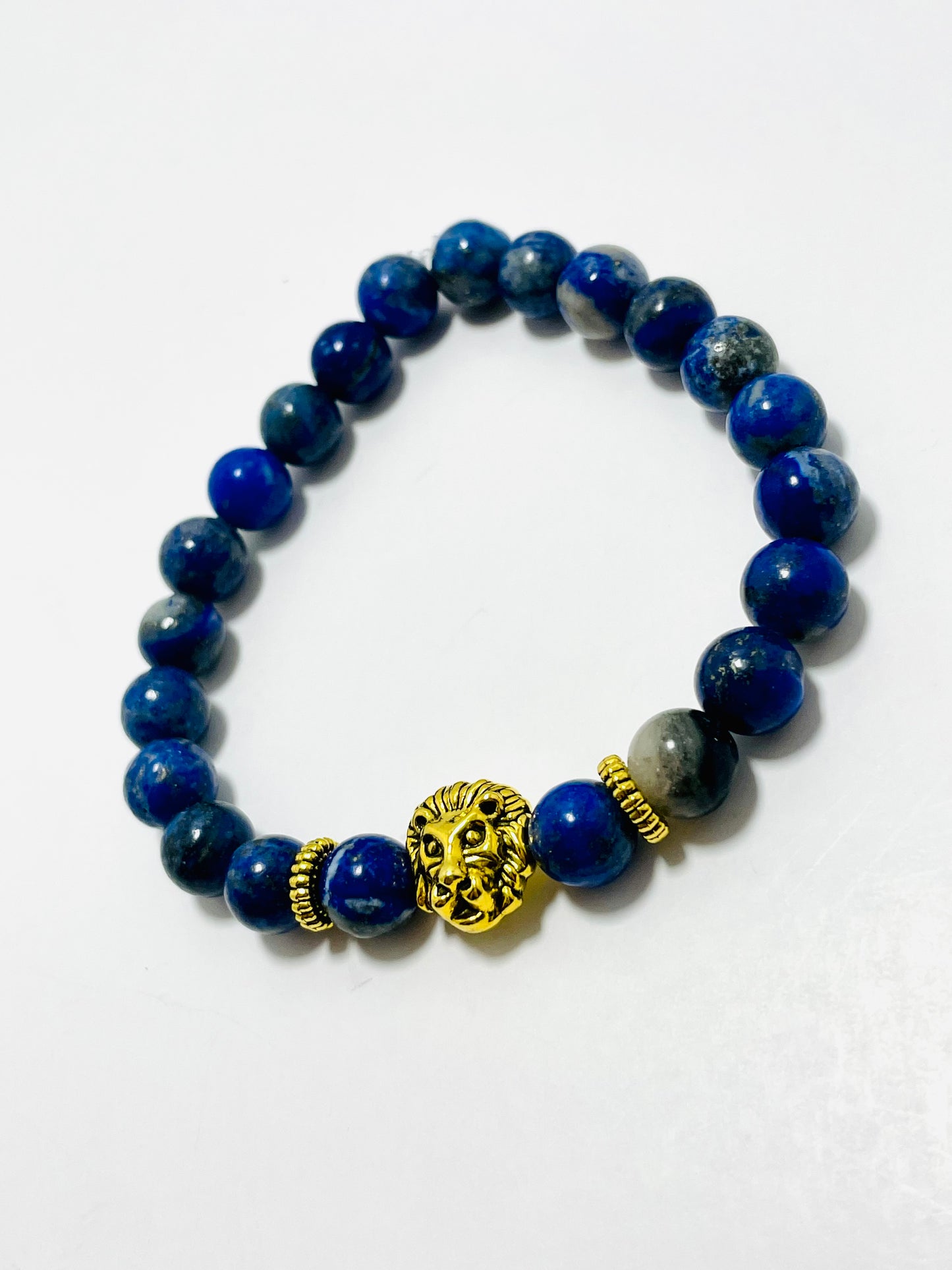 Lion of Judah | 8mm Lapis Lazuli Bracelet with Gold Lion Beads – Faithfully Rooted Collection