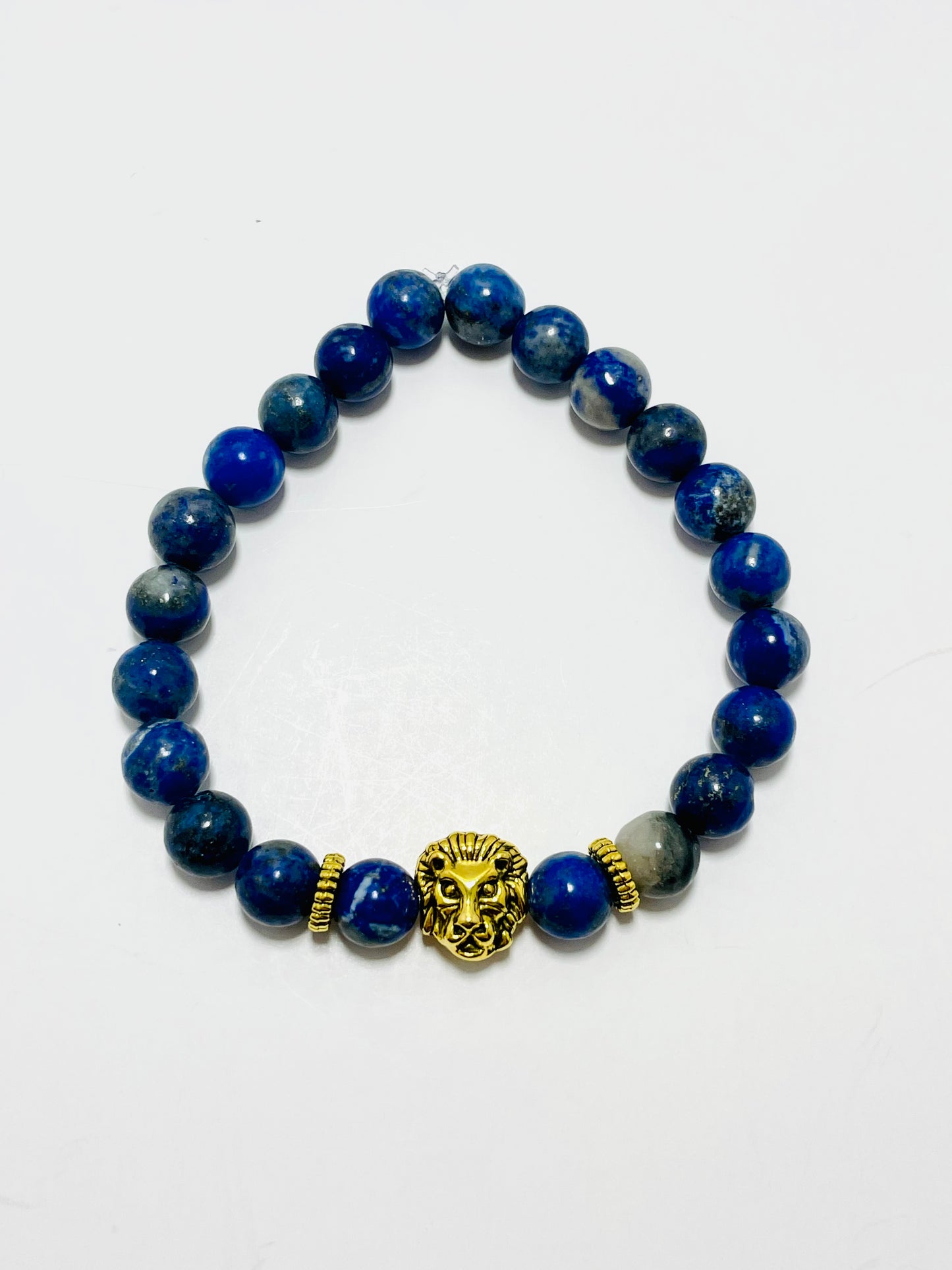 Lion of Judah | 8mm Lapis Lazuli Bracelet with Gold Lion Beads – Faithfully Rooted Collection