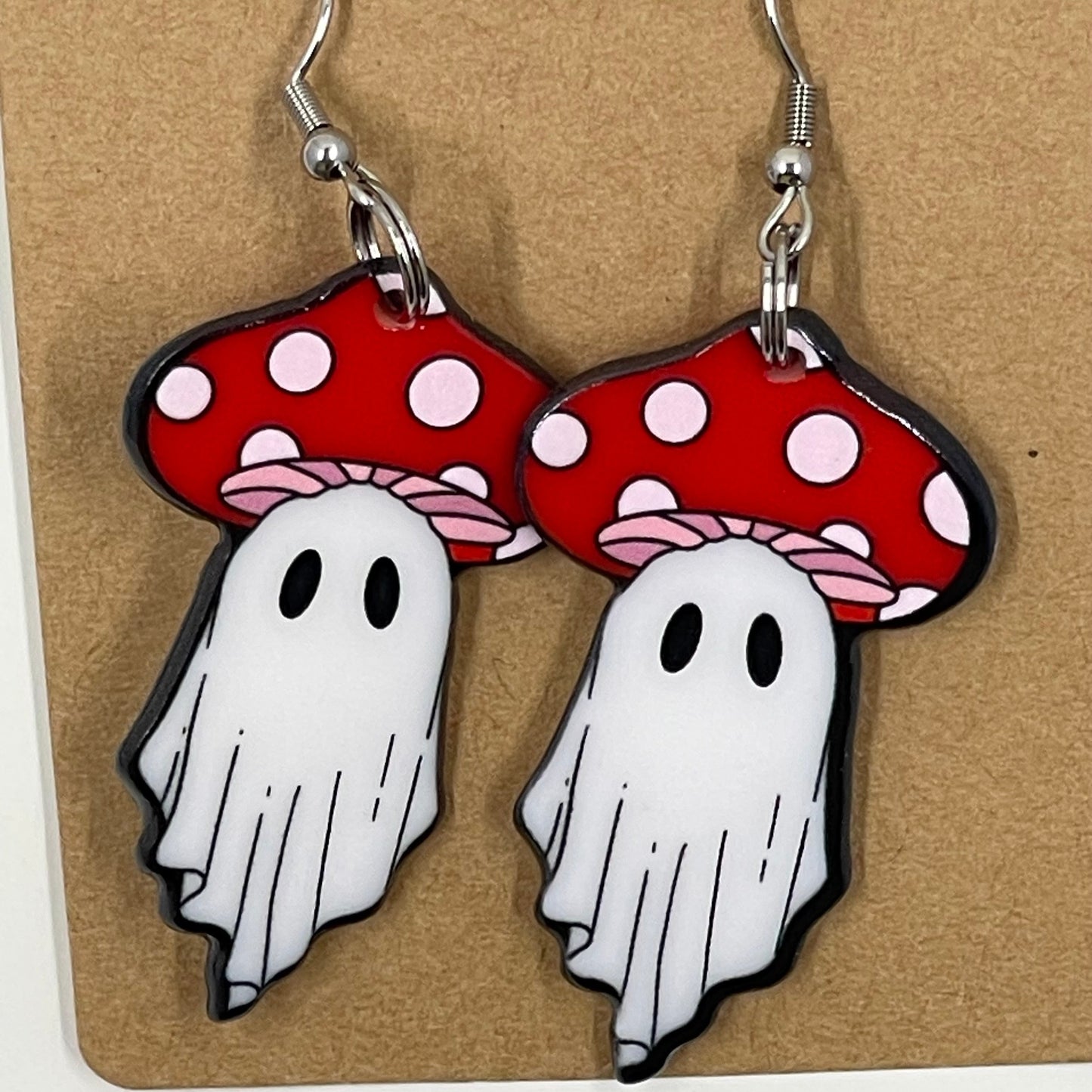 🍄👻 Spooky Shroom Earrings – Dye Cut Mushroom Ghost Dangles