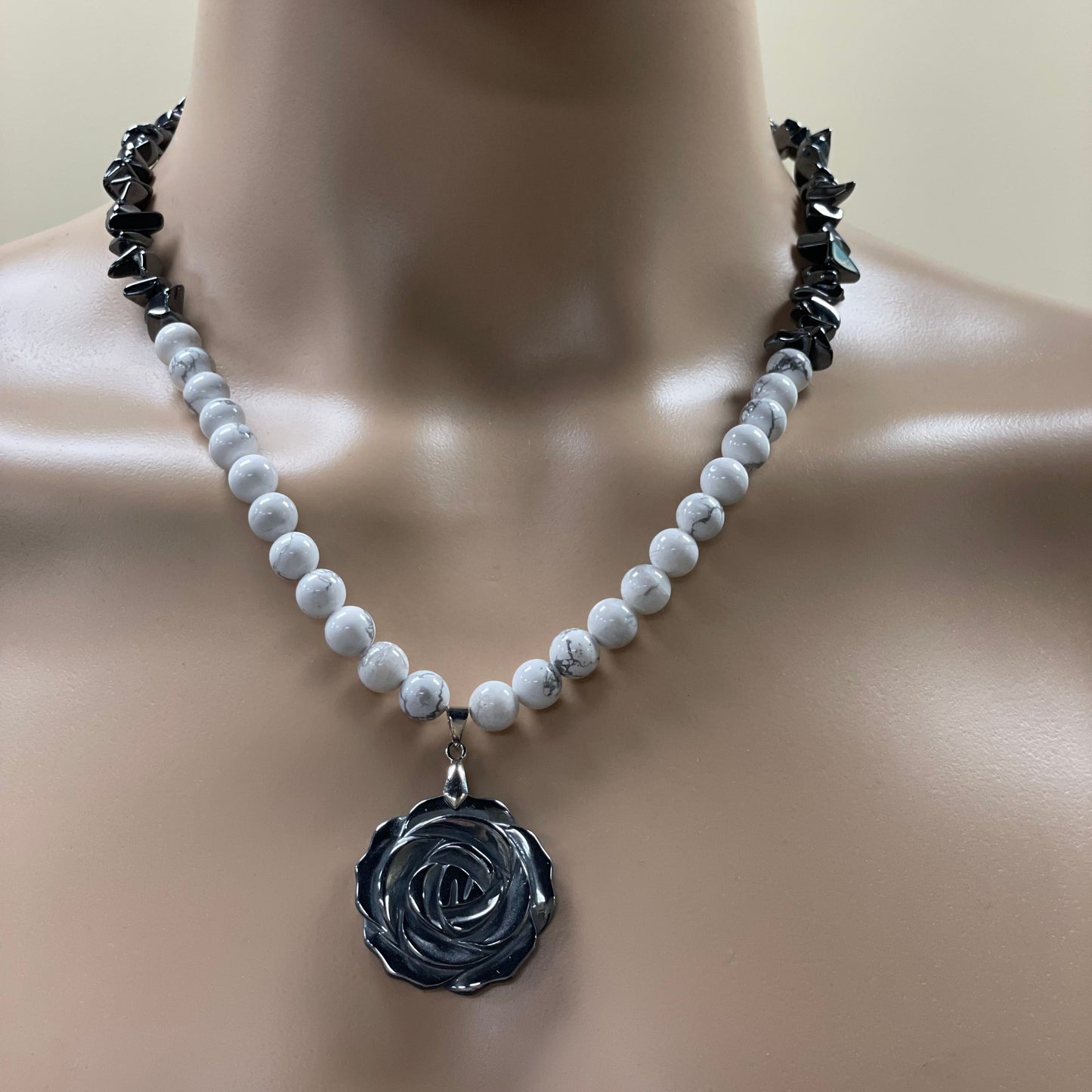 πΉβ¨ Pyrite Rose Necklace β 22β Howlite & Hematite Crystal Power