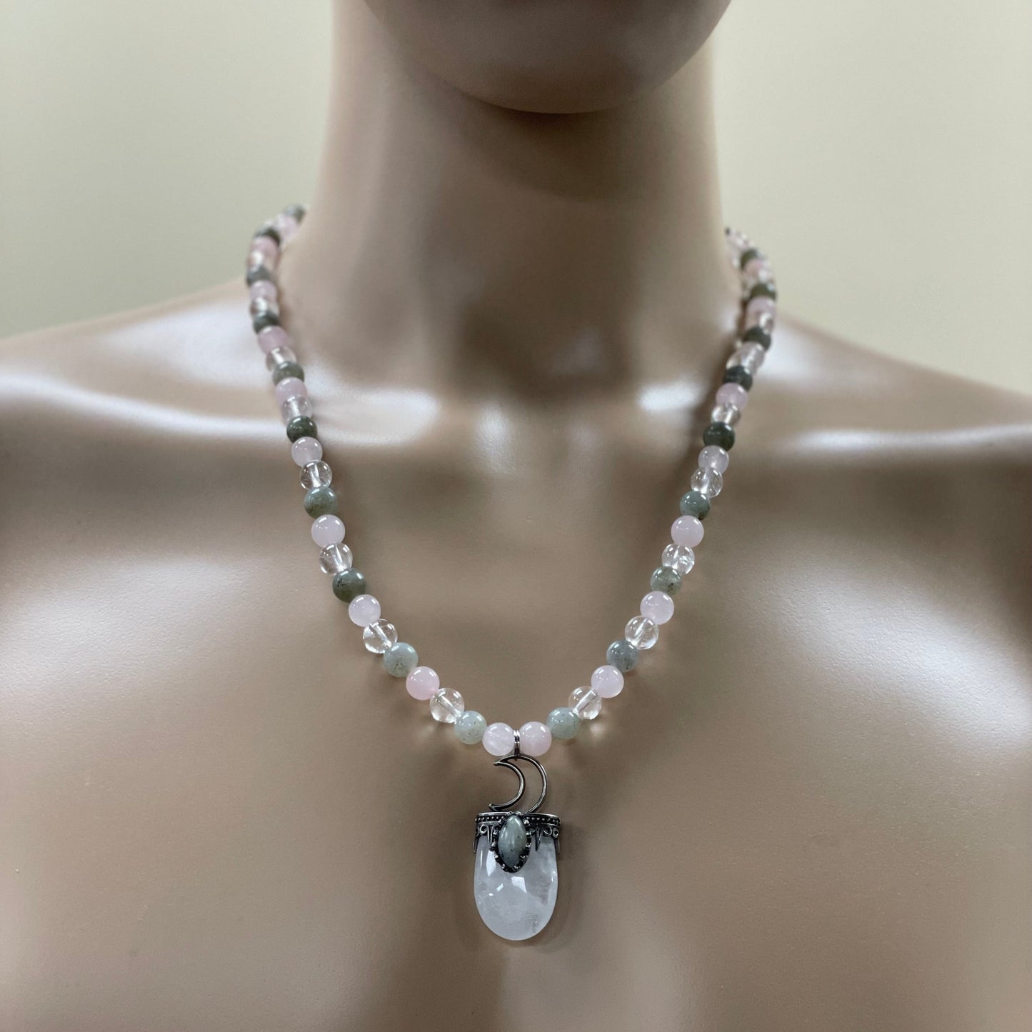 πβ¨ Lunar Light Necklace β 25β Clear Quartz Moon w/ Labradorite & Rose Quartz Vibes