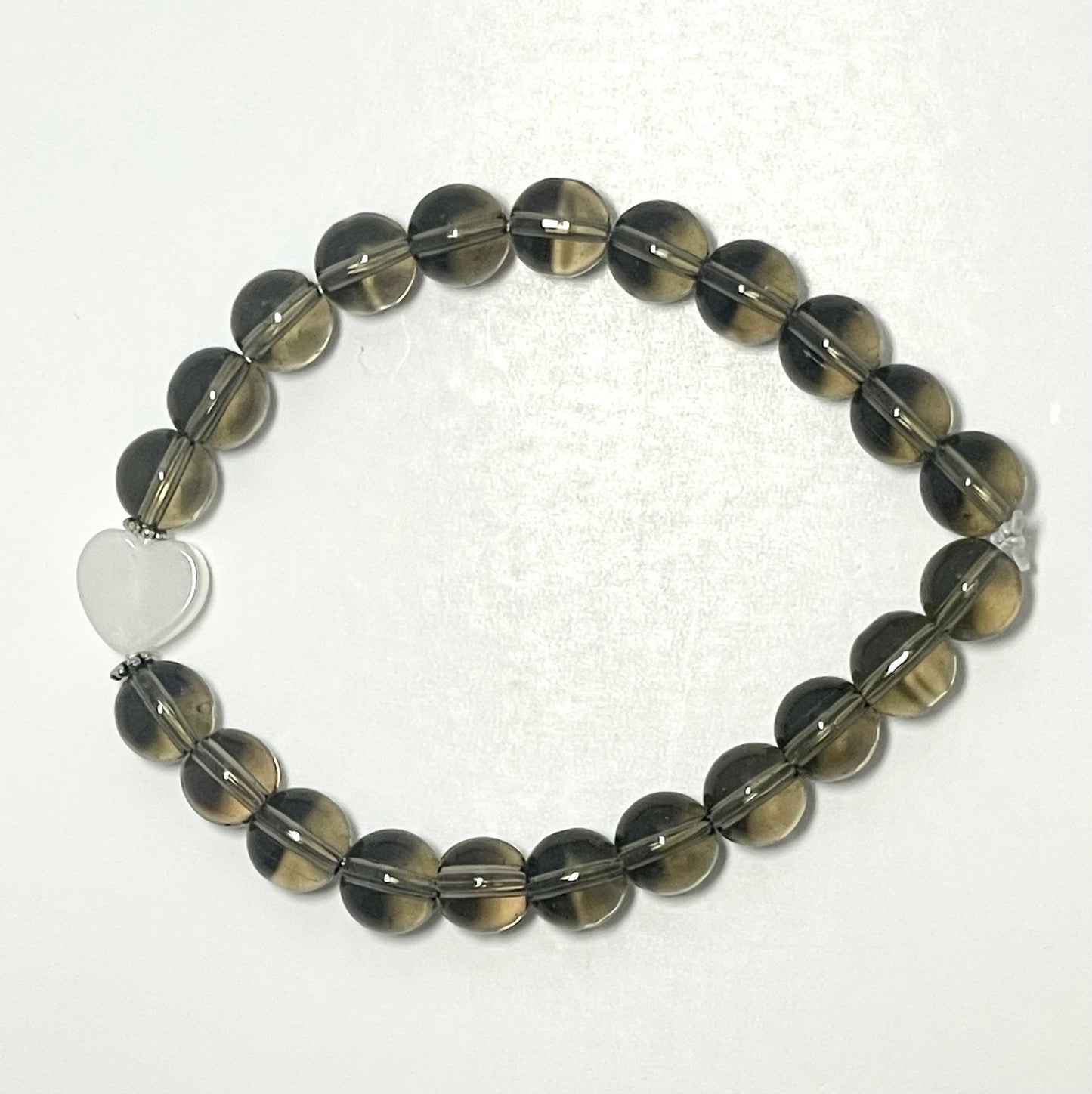 💖✨ Stretchy 8mm Smoky Quartz & Rose Quartz Heart Bracelet
