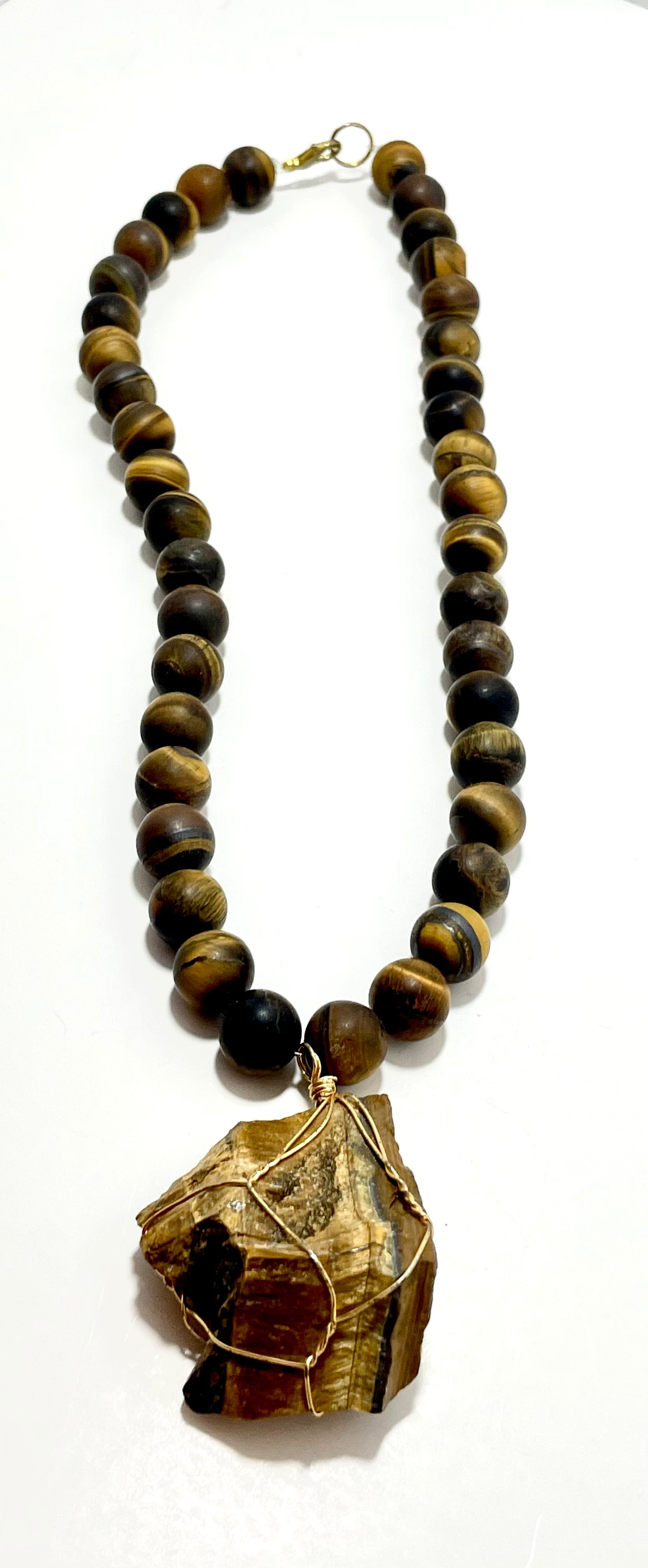 🐾 17” Matted Tiger’s Eye Necklace with Wire Wrapped Matted Tiger’s Eye Pendant