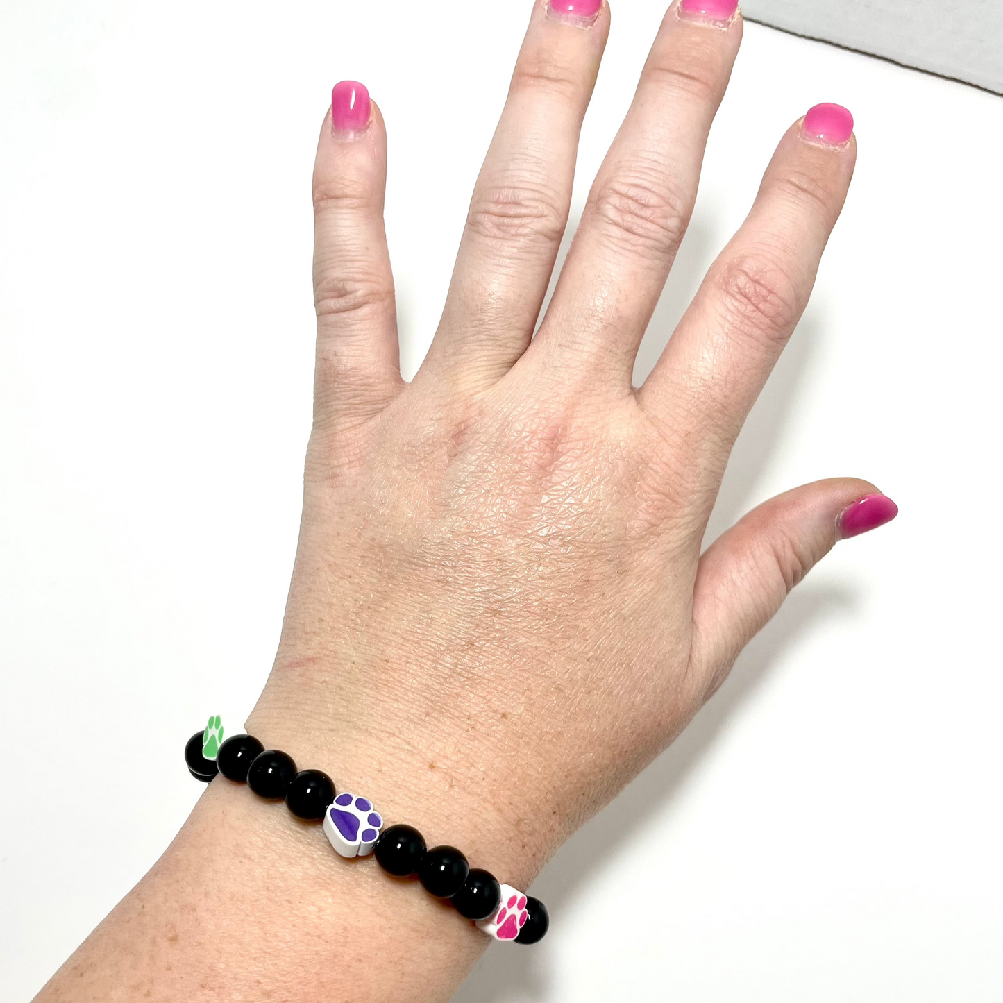 πΎπ Stretchy 8mm Onyx Rainbow Paw Print Bracelet