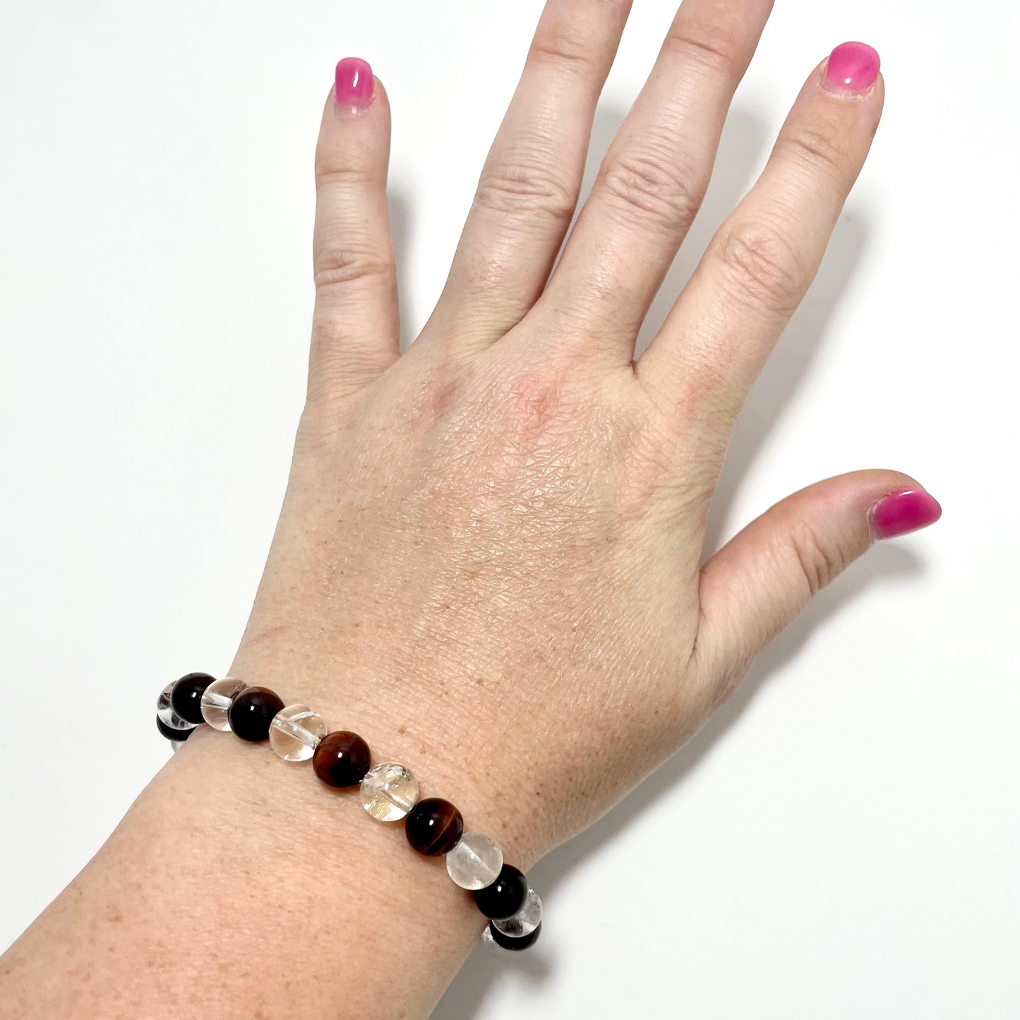 ✨ Stretchy 8mm Clear Quartz & Tiger's Eye Bracelet