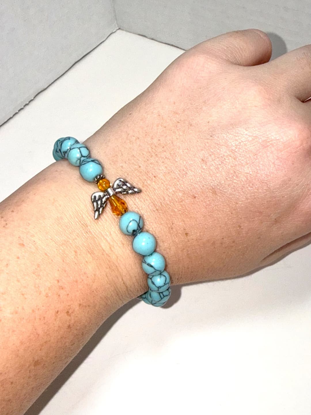 🩵 8mm Turquoise Guardian Angel Bracelet — photo 1