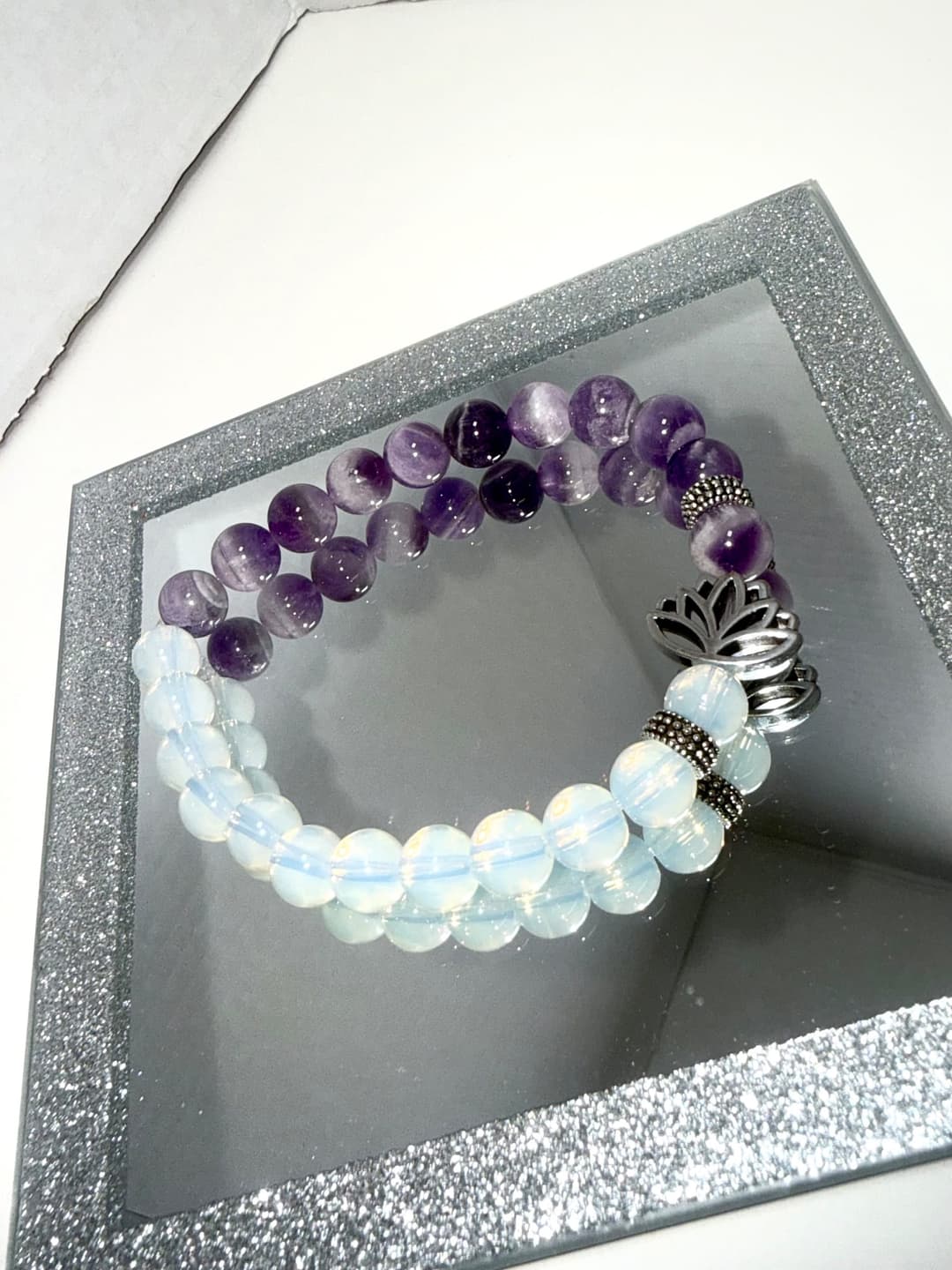 π€ 8mm Amethyst & Opalite Lotus Bracelet β photo 1