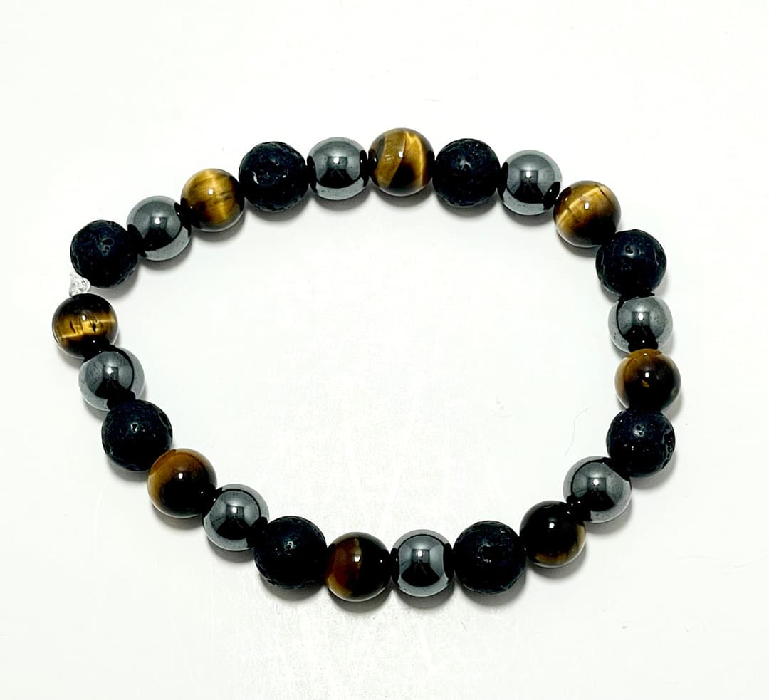 8mm Tiger’s Eye, Hematite & Lava Stone Diffuser Bracelet