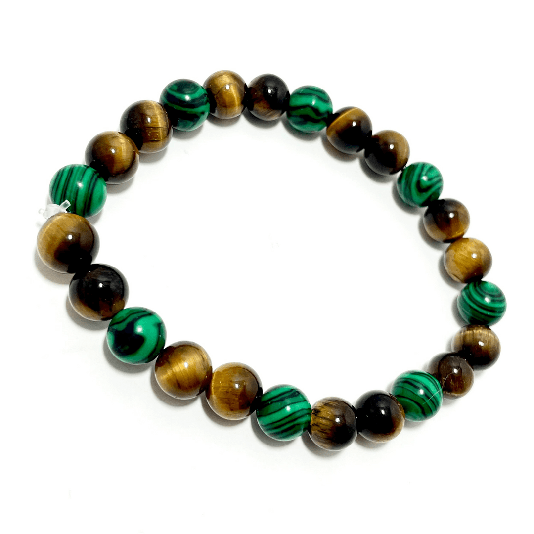 🐾 8mm Tiger’s Eye & Malachite Stretch Bracelet — photo 1