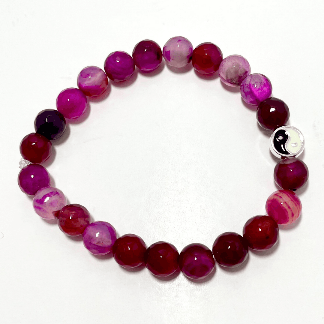 ☯️ 8mm Yin Yang Pink Agate Stretch Bracelet — photo 1