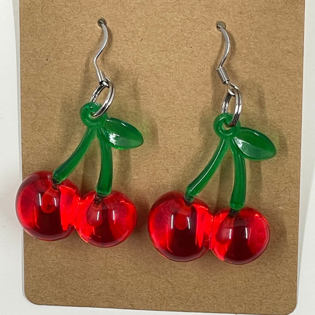 🍒✨ Cherry Sweet Earrings – Resin Cherry Dangle Drops