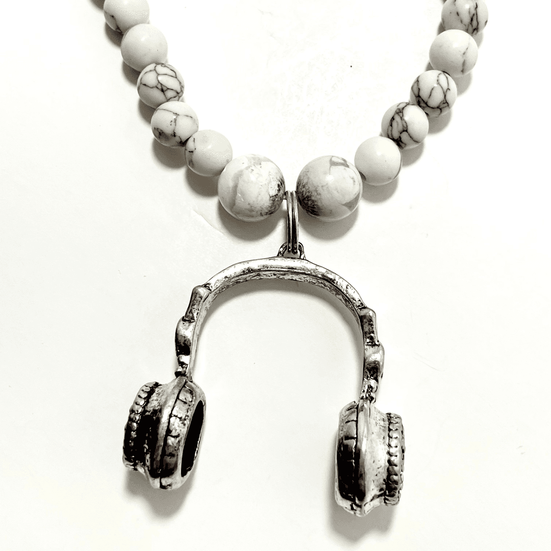 🎧🌀 Chill Frequencies Necklace – 24.5” Stainless Steel Headphones & Howlite Vibes — photo 1
