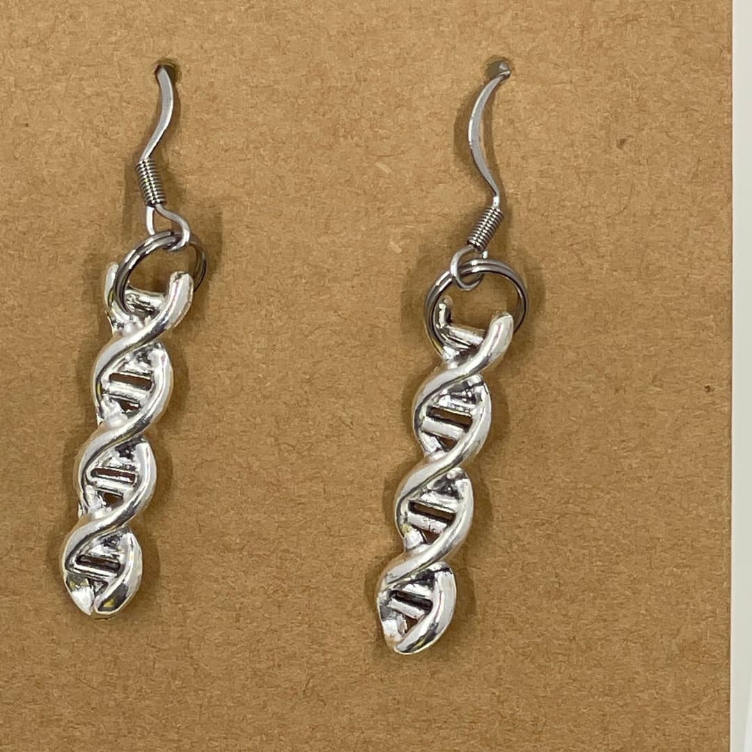 🧬✨ Double Helix Drop Earrings – Stainless Steel DNA Strand Dangles
